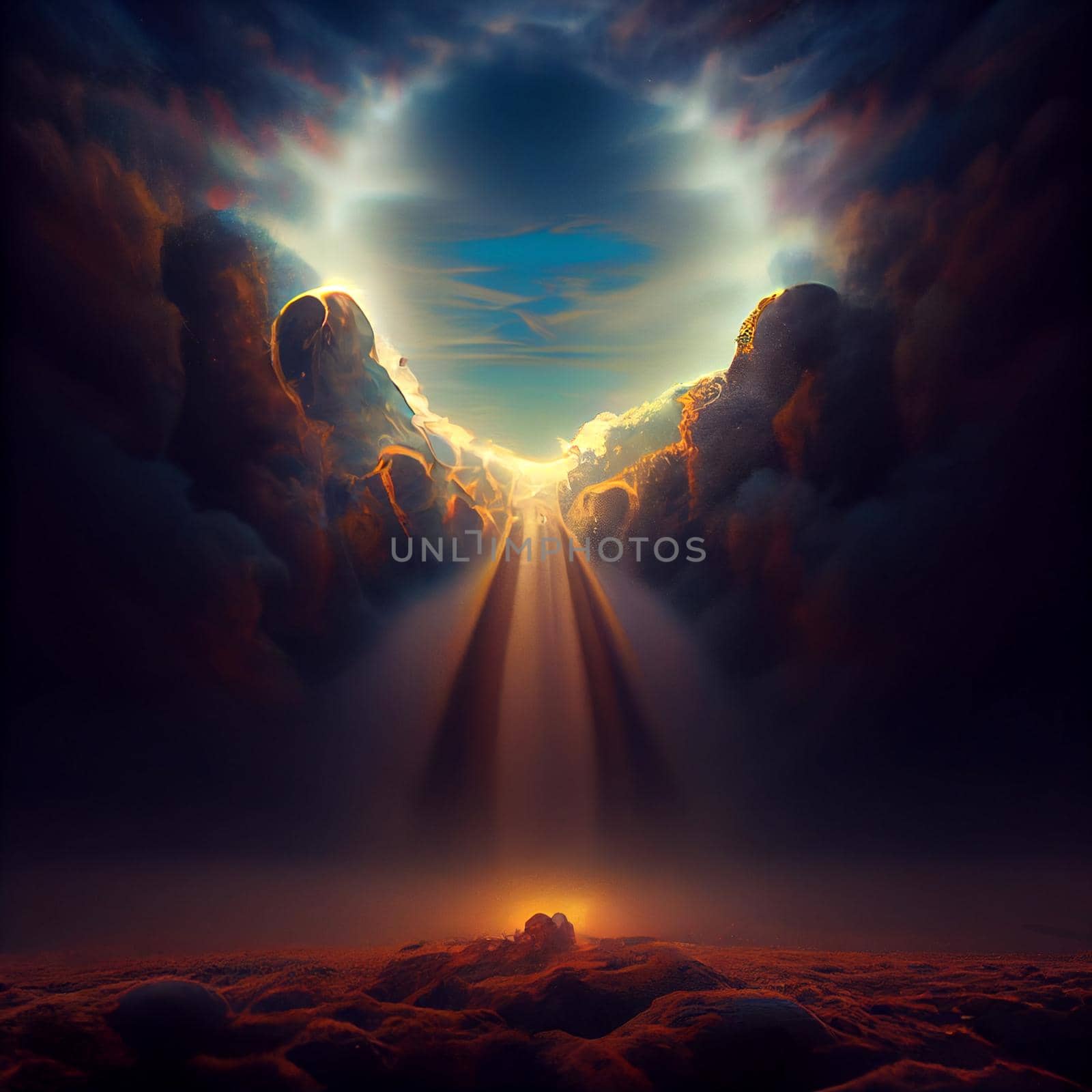 Abstract image of the opened heavens, the road, the way to the sky. High quality Illustration