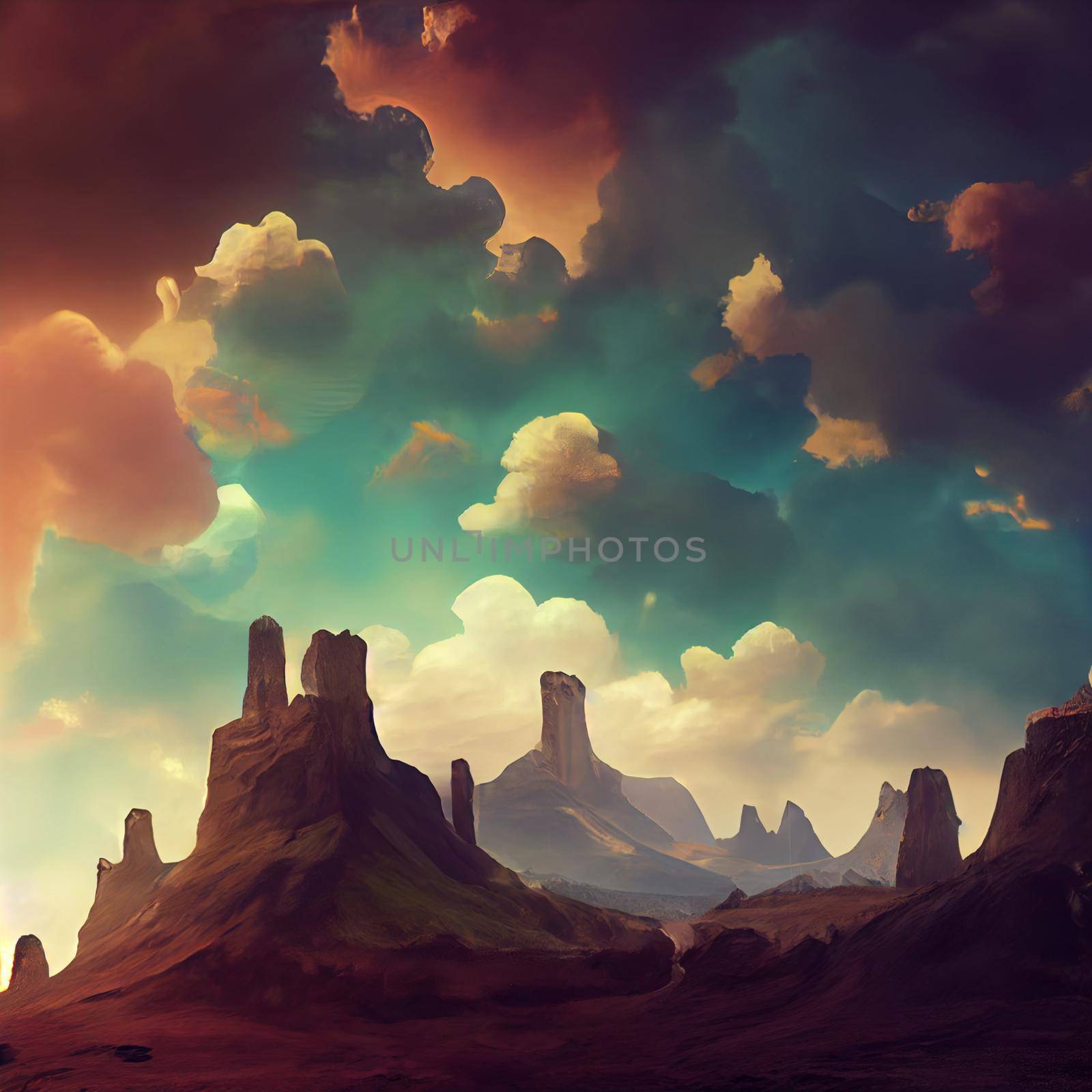 Rocky canyon in the desert. High quality illustration