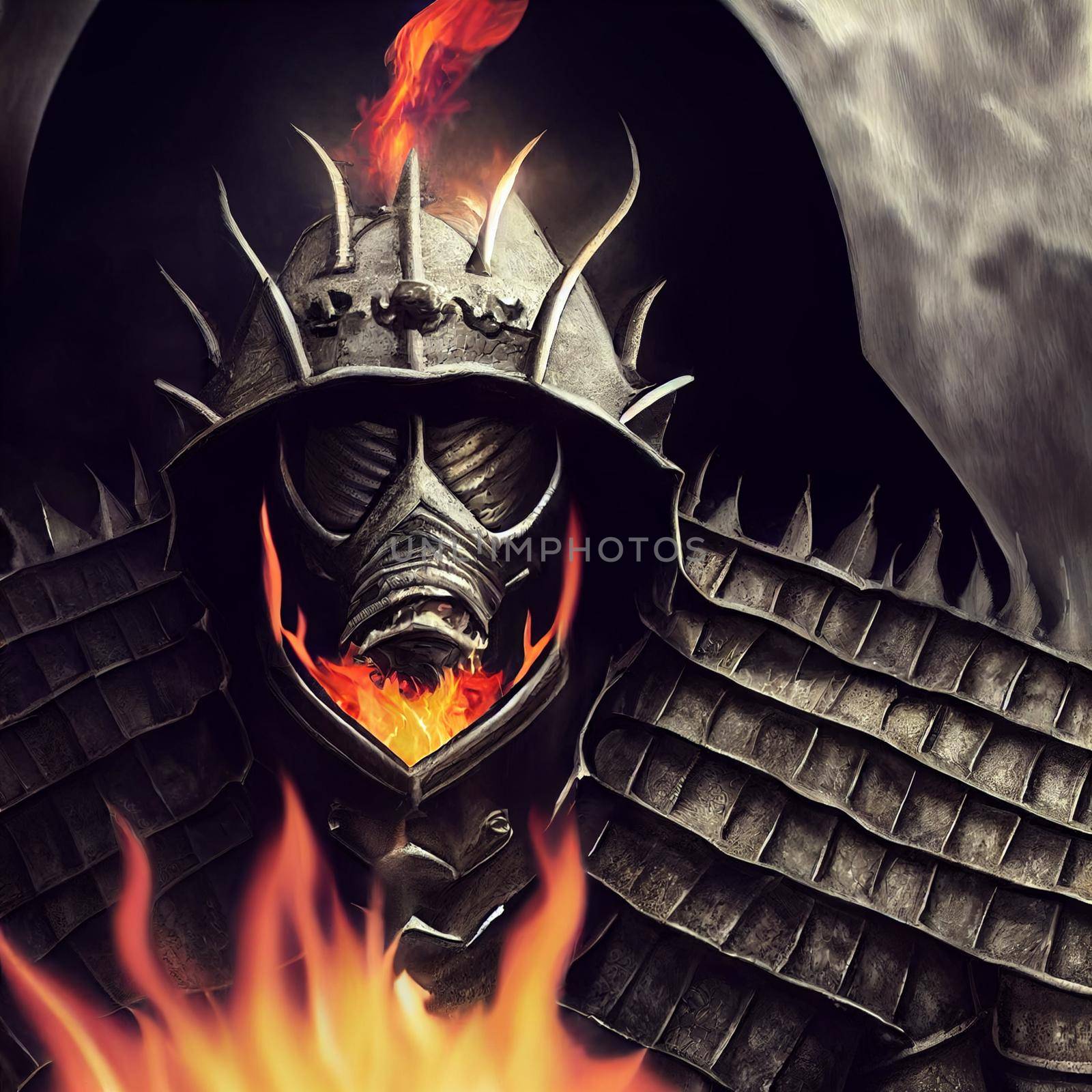 Sinister knight on fire. High quality photo
