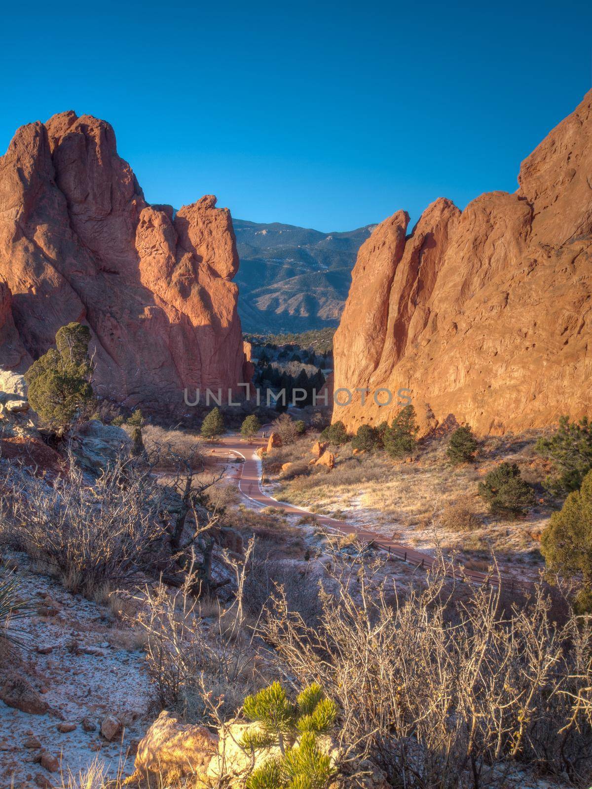 Sunrise at Garden of the Gods Rock Formation in Colorado.