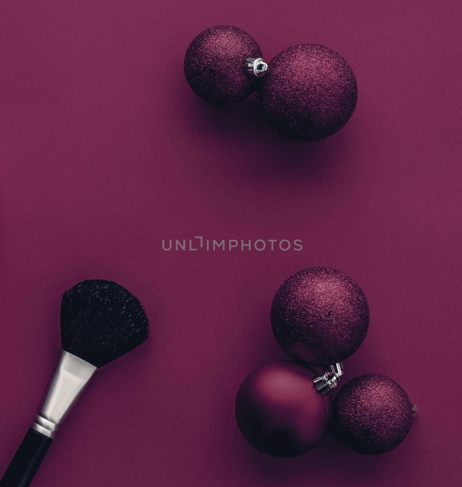 Make-up and cosmetics product set for beauty brand Christmas sale promotion, luxury magenta flatlay background as holiday design by Anneleven
