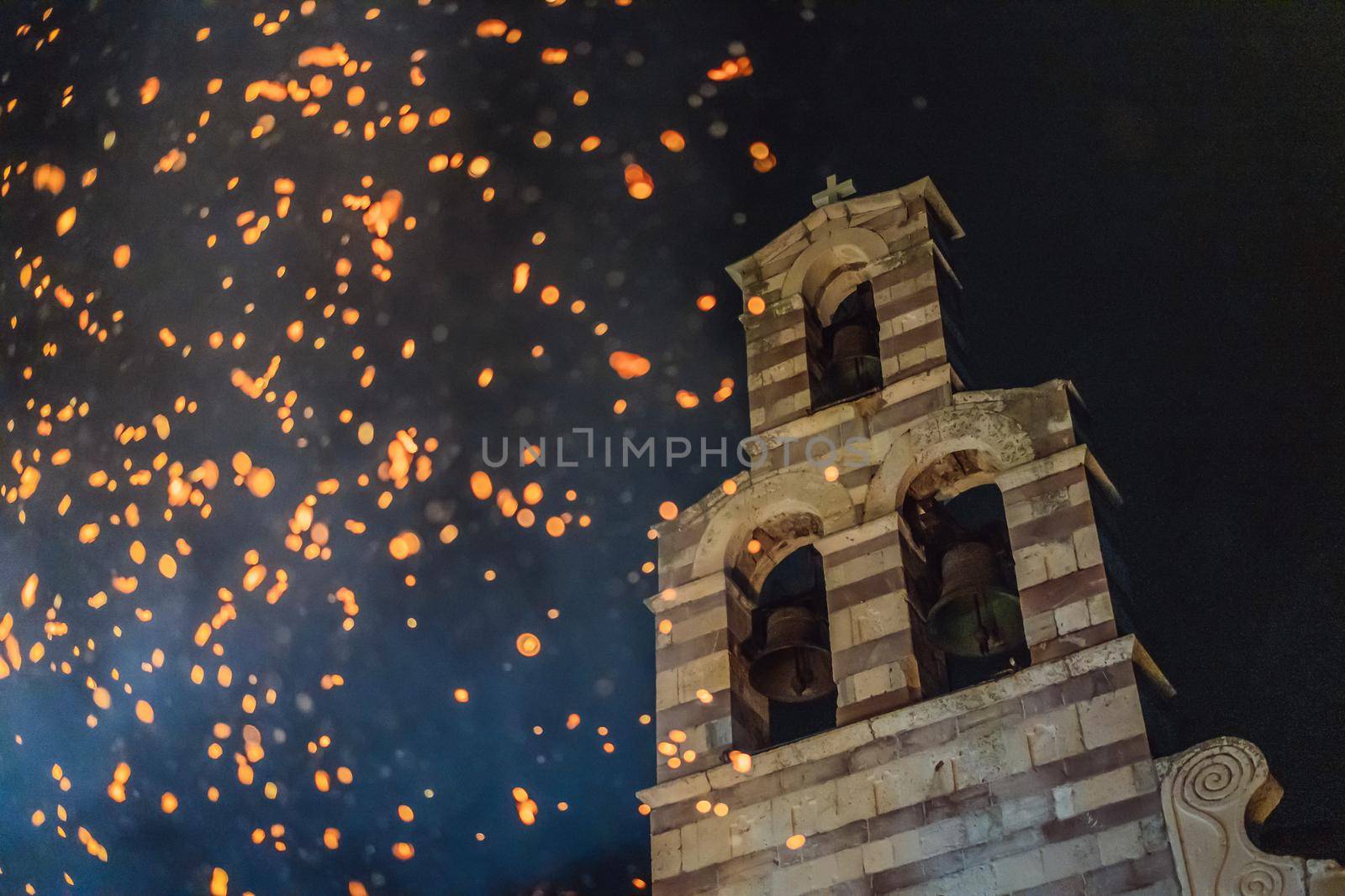 Montenegro, Budva 7.01. 2021: Christian Christmas in Montenegro, the feast of the oak branch. People burn an oak branch in honor of Christmas by galitskaya