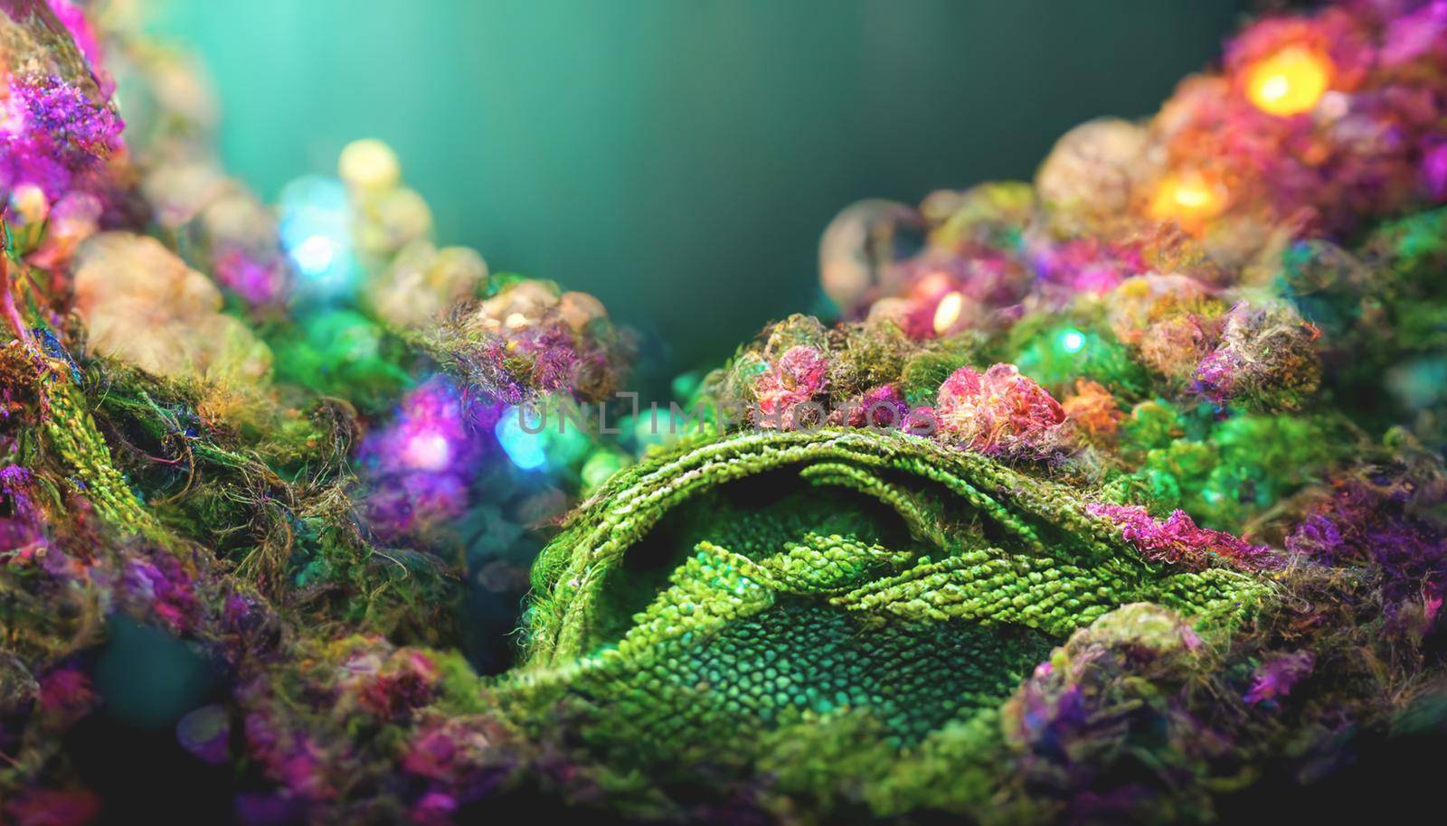 3d render of emitting a colorful jungle fantasy iridescent light background. Beautiful nature HD wallpaper.