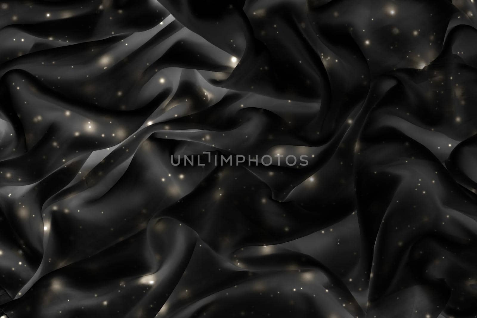 Magic holiday black silk flatlay background texture with golden shine, luxury glamour abstract backdrop by Anneleven