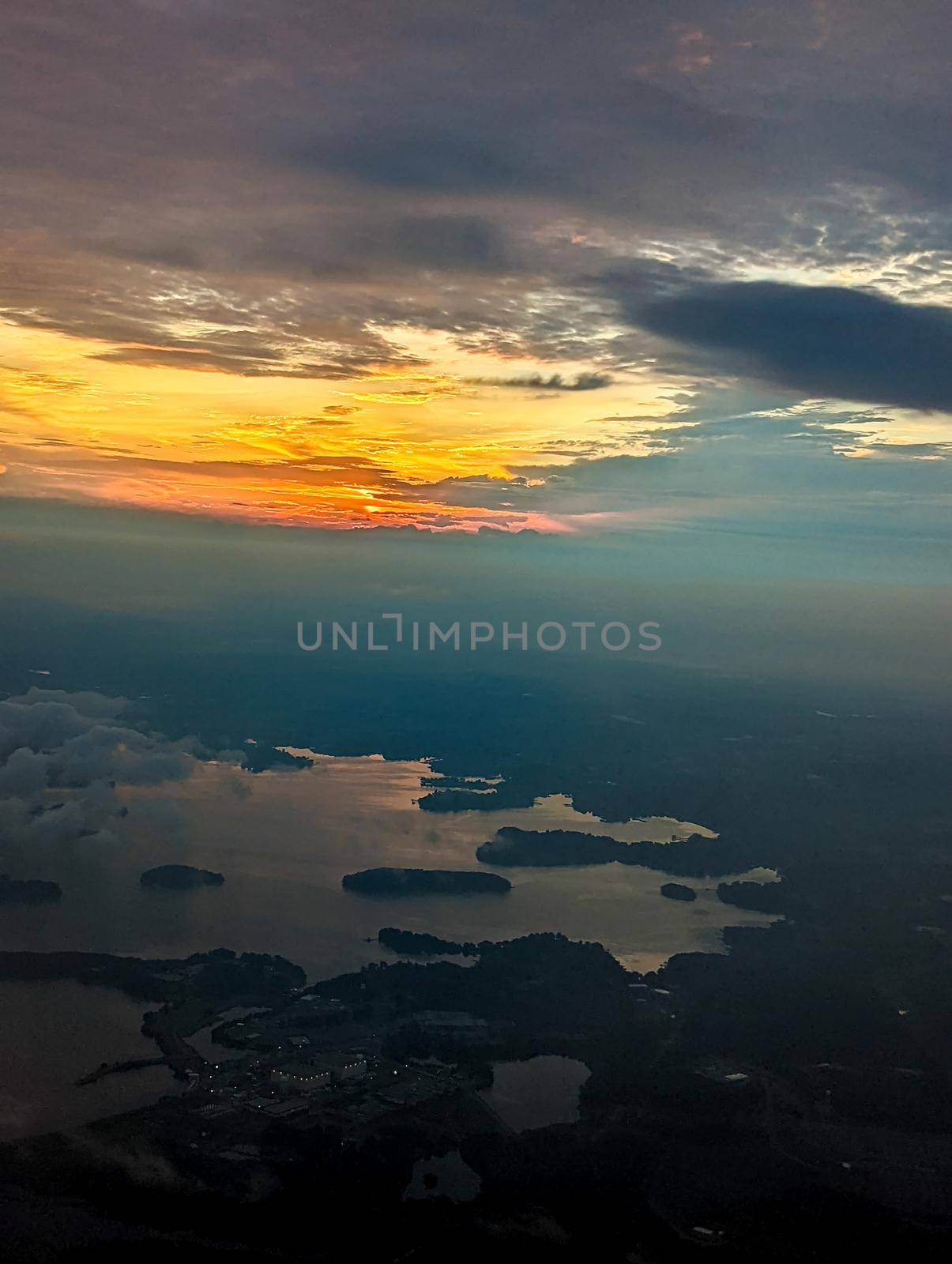 early morning sunrise from an airplane