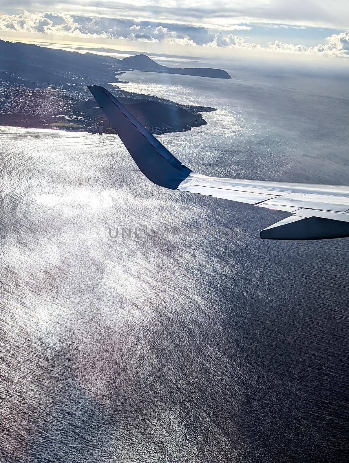 Jet Airplane Flying Over Oahu Island Hawaii Pacific Ocean