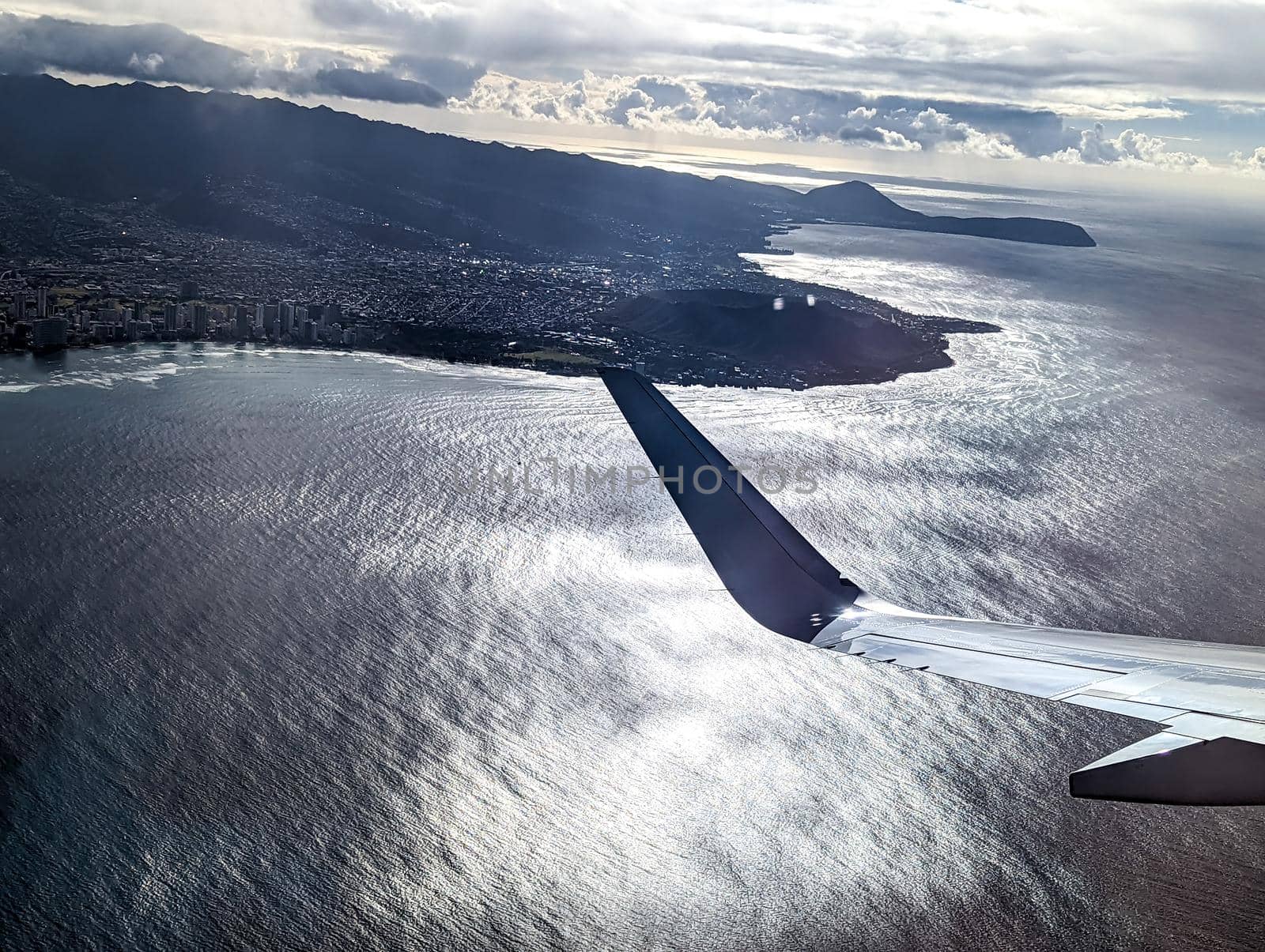 Jet Airplane Flying Over Oahu Island Hawaii Pacific Ocean by digidreamgrafix