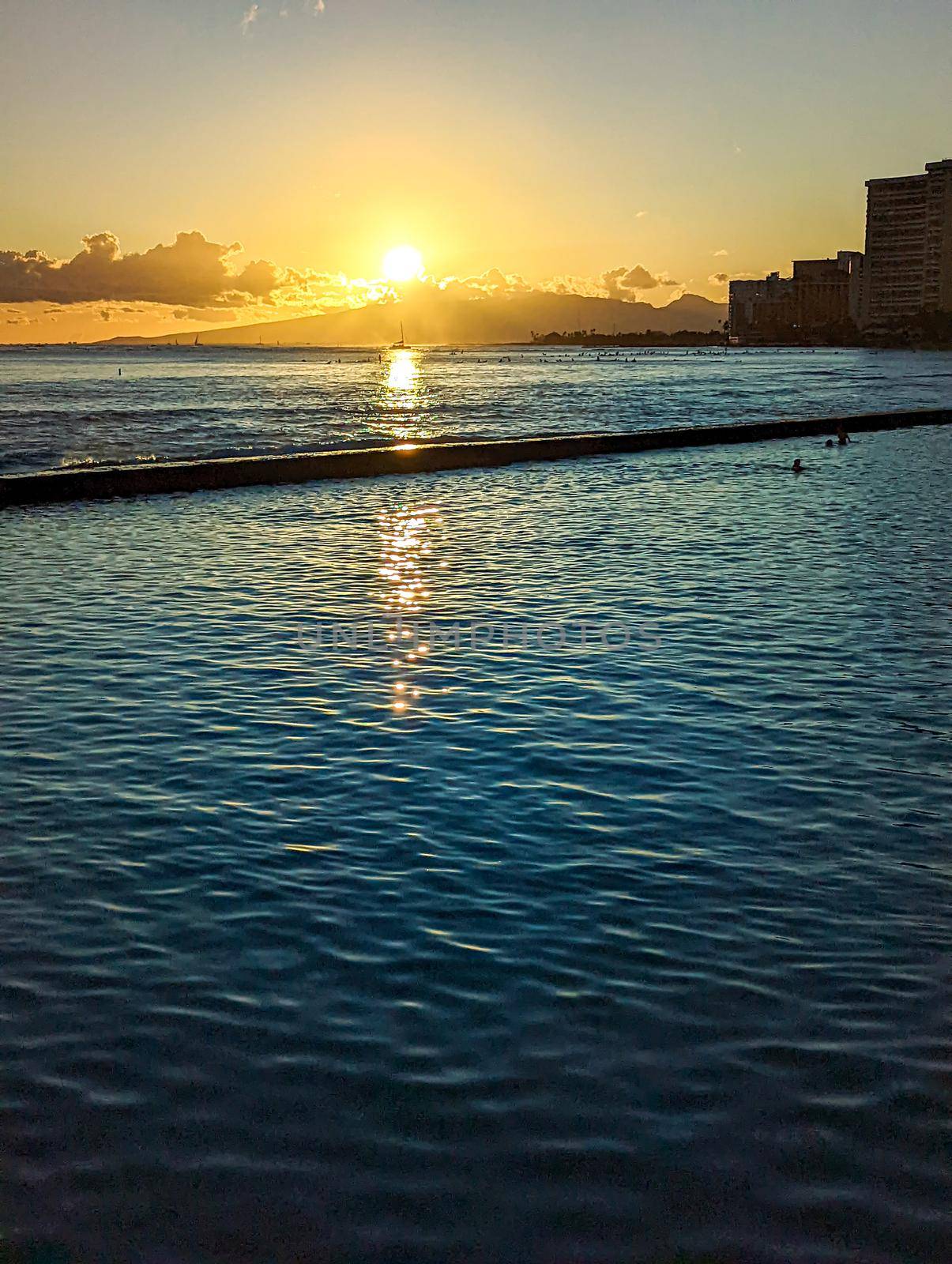 Ocean Water, Waikiki Beach, and Hotel Towers