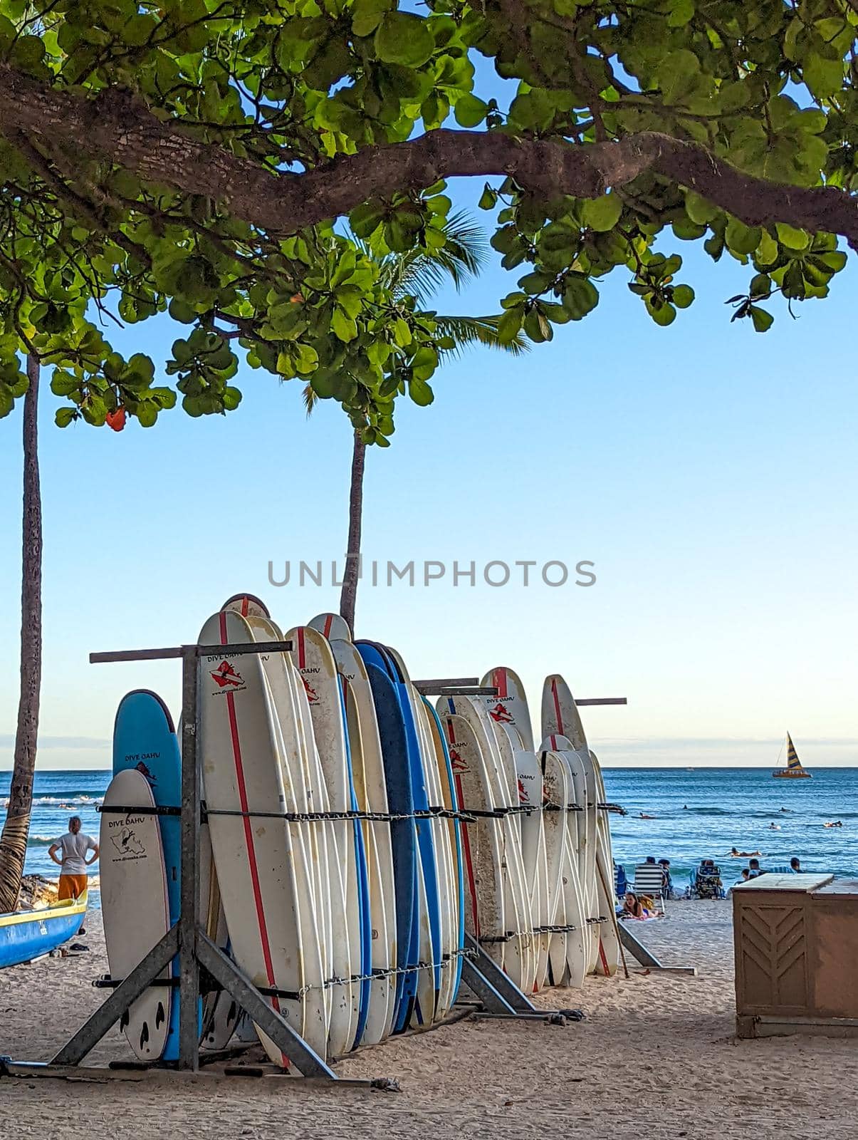 Surf rental shop on Waikiki beach on Hawaii
