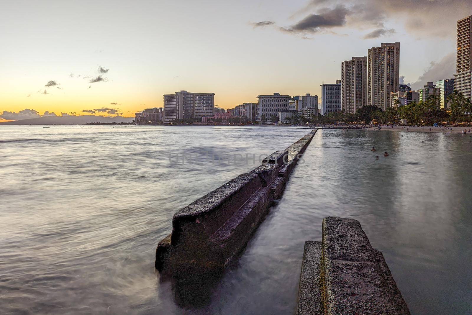 Ocean Water, Waikiki Beach, and Hotel Towers by digidreamgrafix