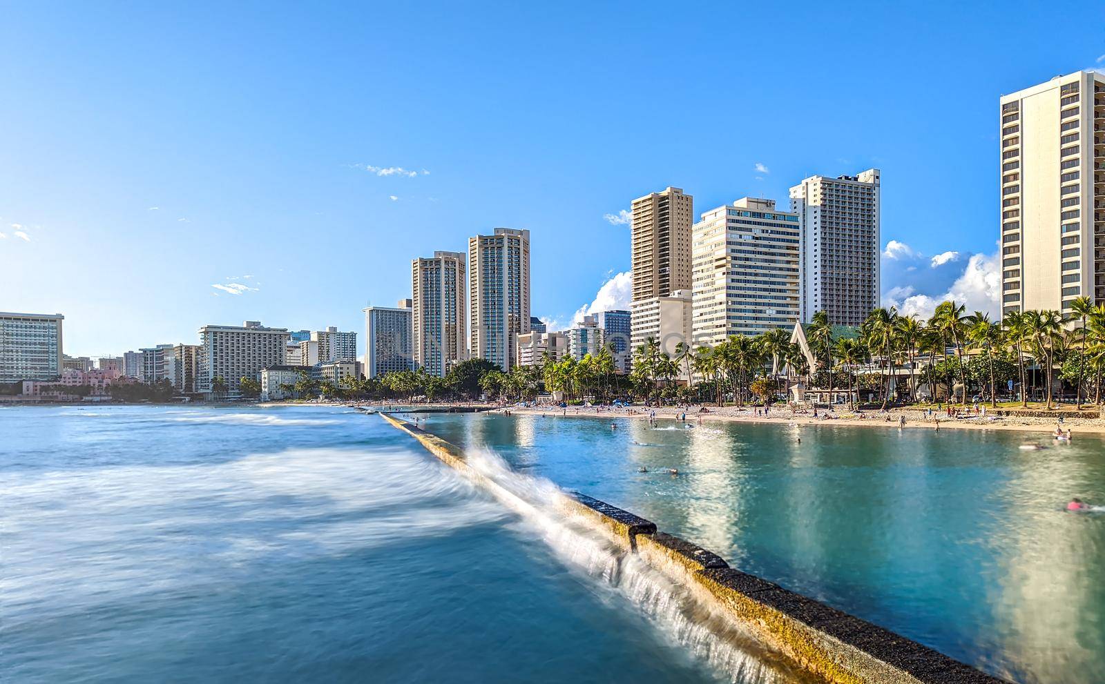 Ocean Water, Waikiki Beach, and Hotel Towers by digidreamgrafix