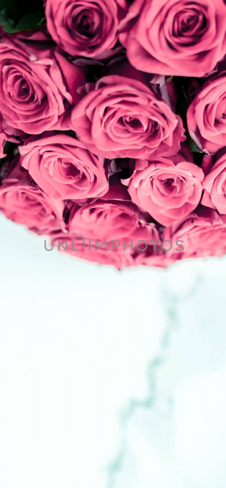 Luxury bouquet of pink roses on marble background, beautiful flowers as holiday love present on Valentines Day by Anneleven