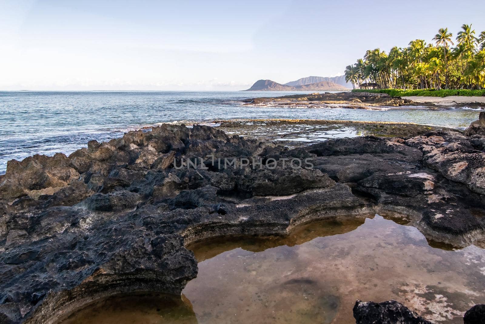 beautiful blue sky and beach scenes on secret beach oahu hwaii by digidreamgrafix