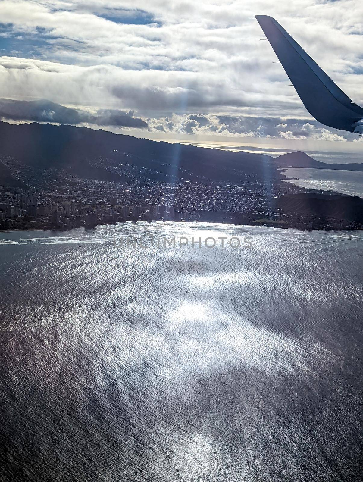 Jet Airplane Flying Over Oahu Island Hawaii Pacific Ocean by digidreamgrafix