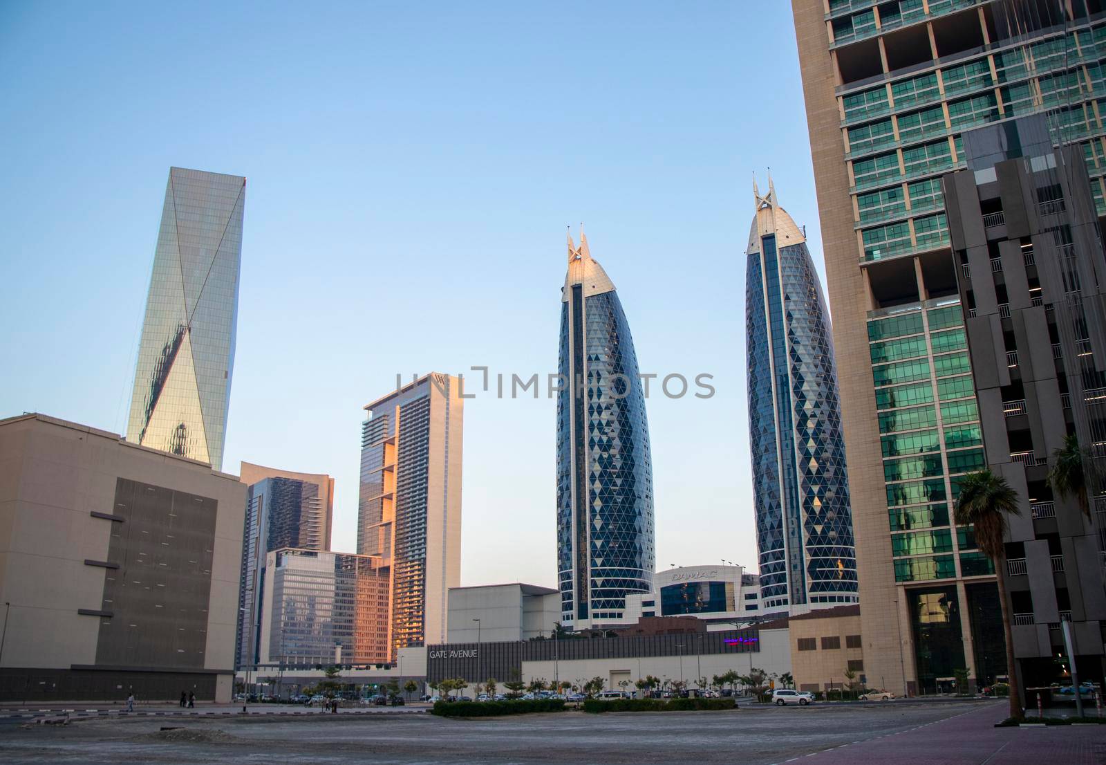 View of towers in Dubai International Financial Center. Outdoors
