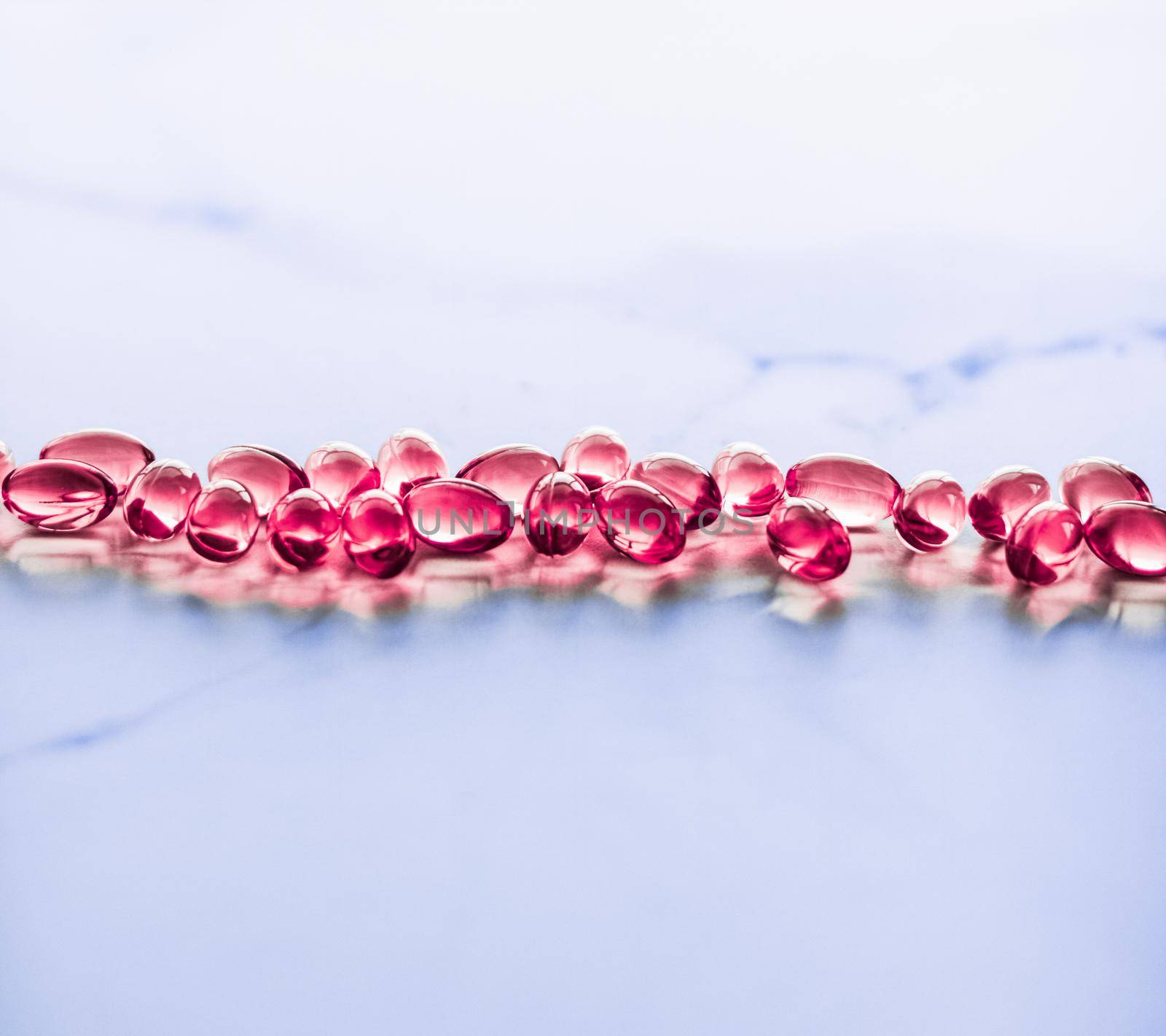 Red pills for healthy diet nutrition, supplements pill and probiotics capsules, healthcare and medicine as pharmacy and scientific research background by Anneleven