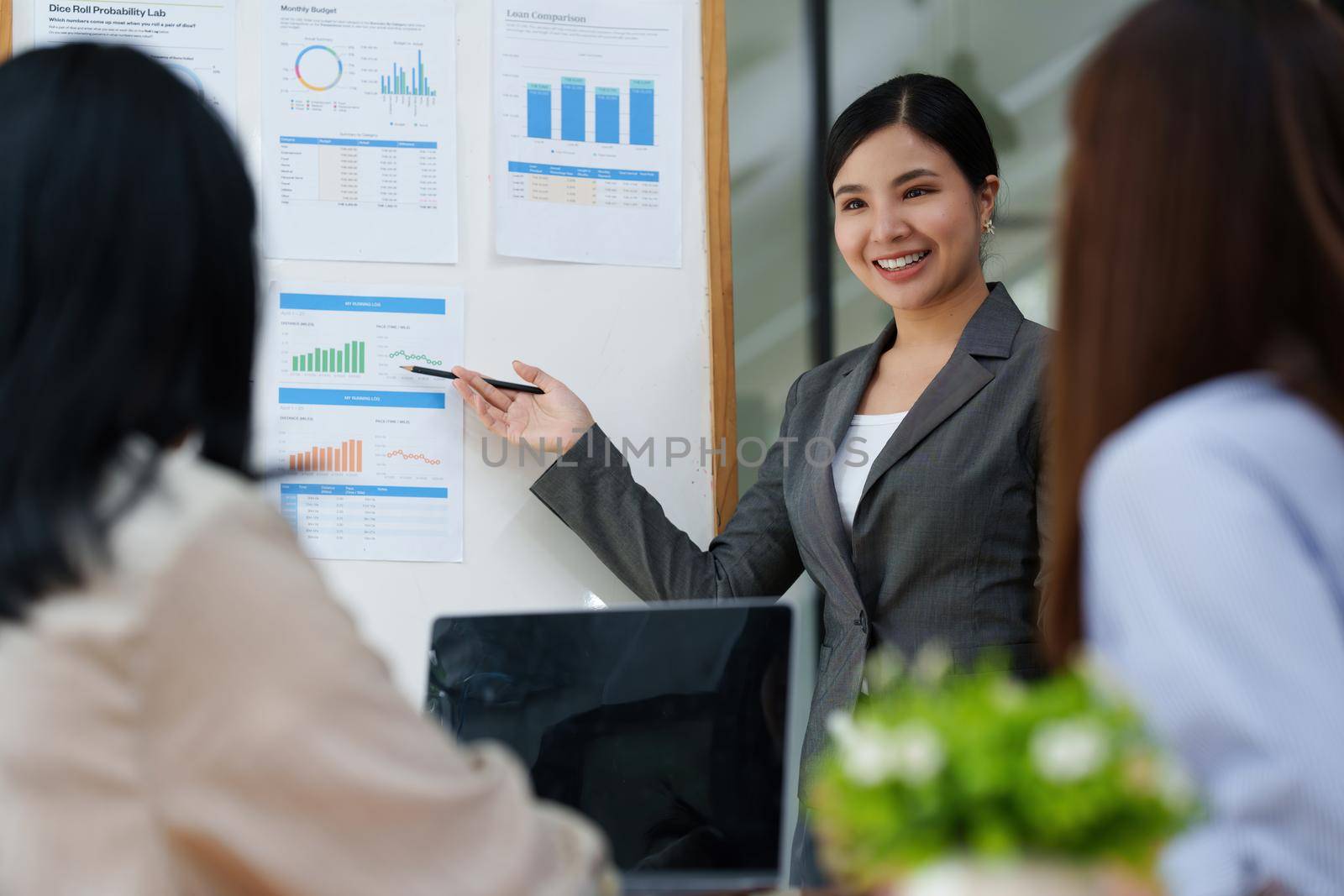 Financial Analyst discussing with Investment Banker at Meeting Room. Fund investment concept.