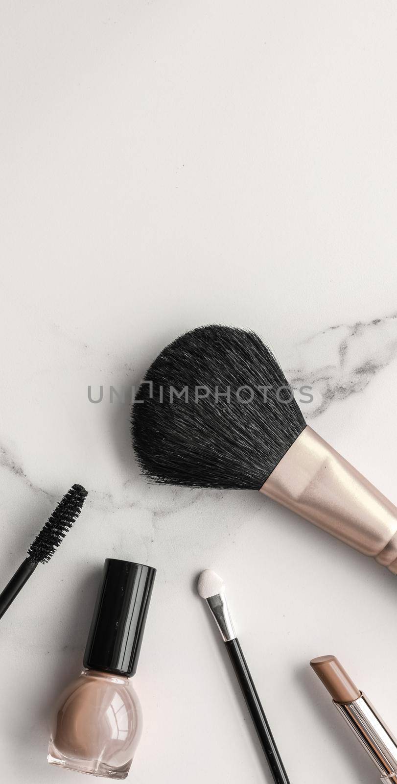 Make-up and cosmetics products on marble, flatlay background - modern feminine lifestyle, beauty blog and fashion inspiration concept