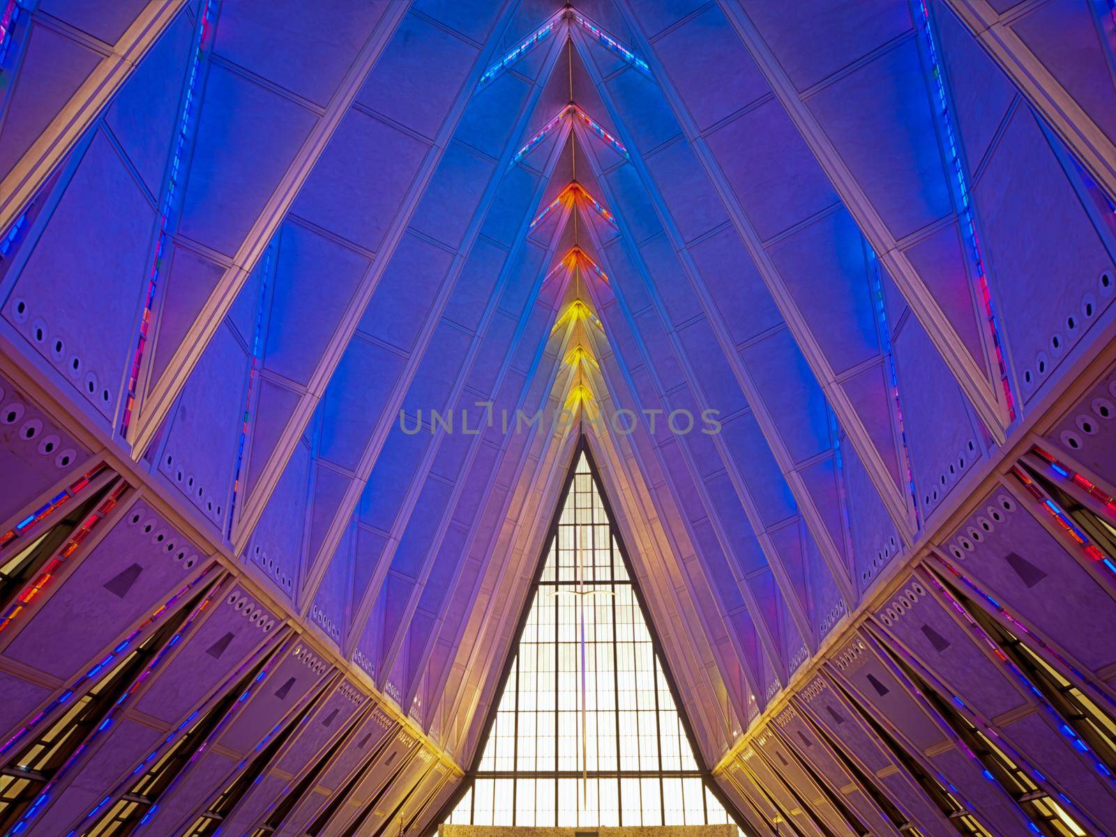 Interior of Air Force Chapel in Colorado Springs, Colorado.