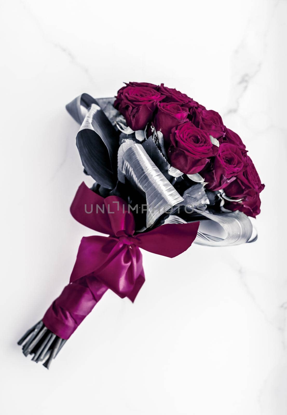 Gift for her, romantic relationship and floral design concept - Luxury bouquet of maroon roses on marble background, beautiful flowers as holiday love present on Valentines Day