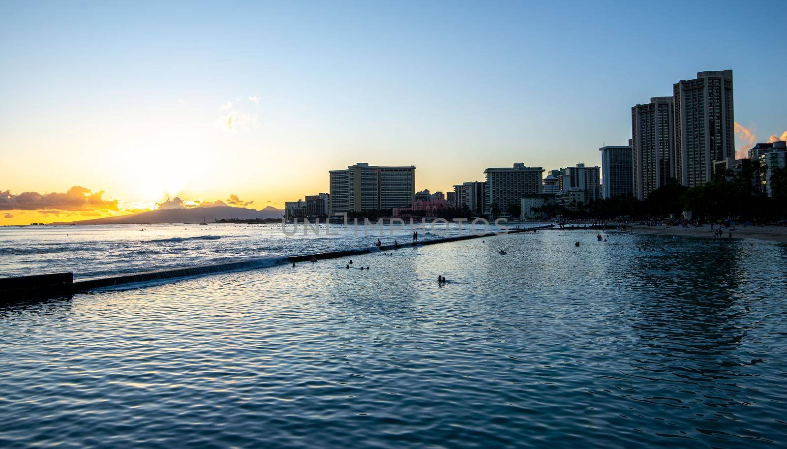 Ocean Water, Waikiki Beach, and Hotel Towers