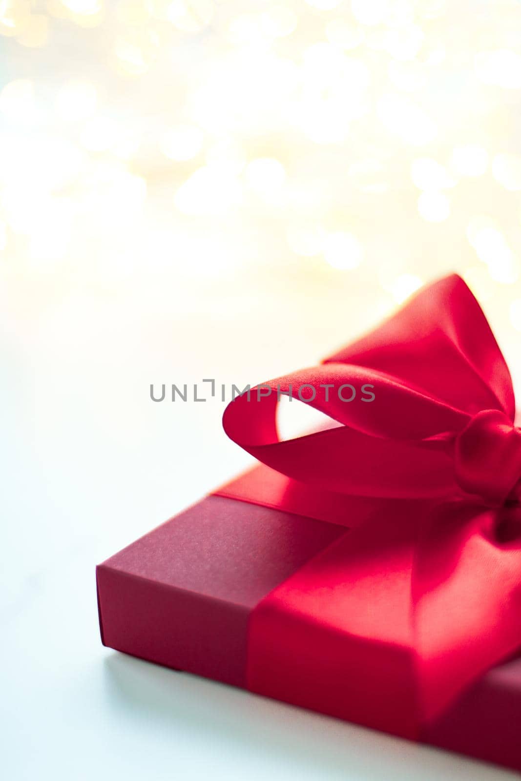 Valentines day red gift box with silk bow, holiday presents surprise by Anneleven