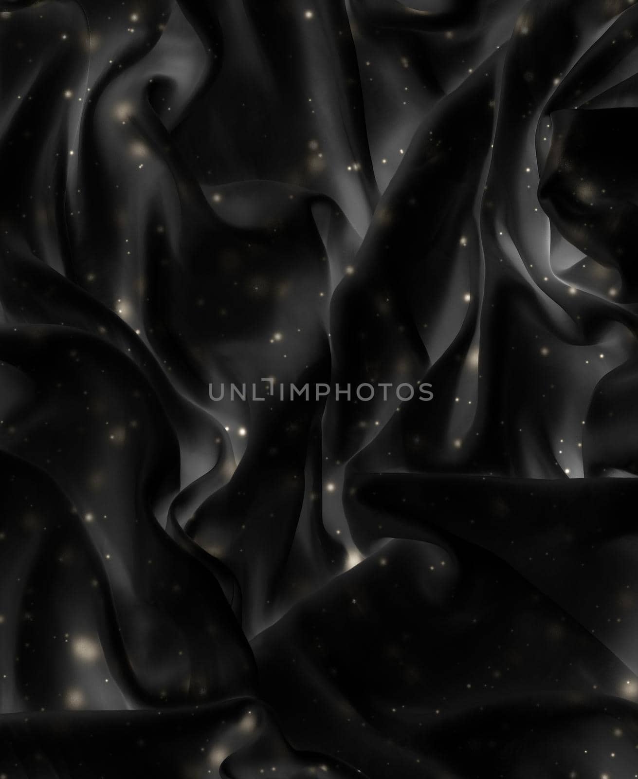 Winter fashion, shiny fabric and night party style concept - Magic holiday black silk flatlay background texture with golden shine, luxury glamour abstract backdrop