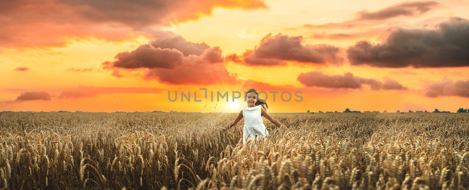 A child in a wheat field. Selective focus. Nature.