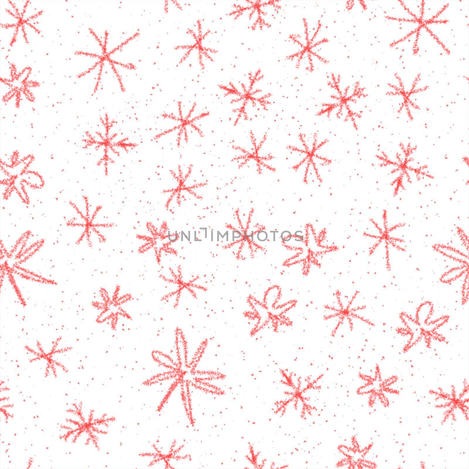 Hand Drawn Snowflakes Christmas Seamless Pattern. Subtle Flying Snow Flakes on chalk snowflakes Background. Astonishing chalk handdrawn snow overlay. Exotic holiday season decoration.