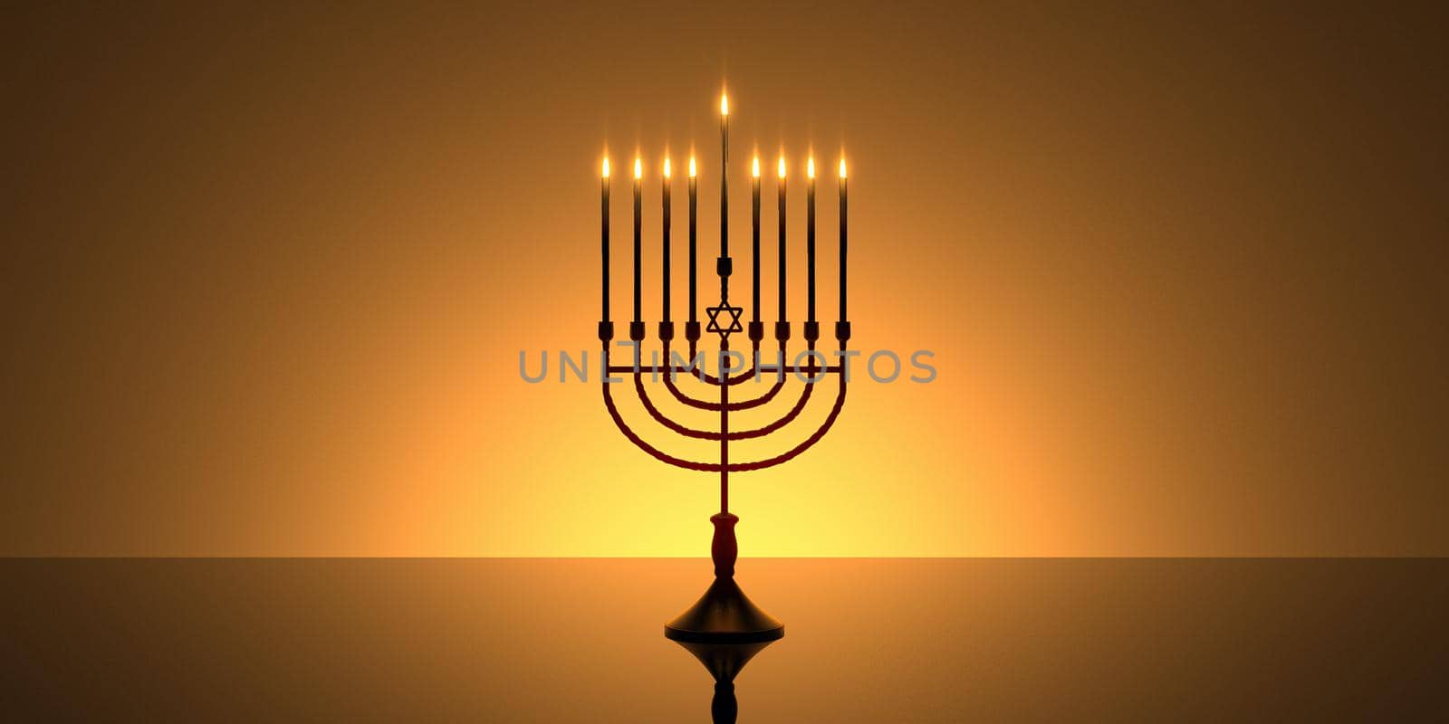 3d rendering image of jewish holiday Hanukkah background with menorah (traditional candelabra) and burning candles