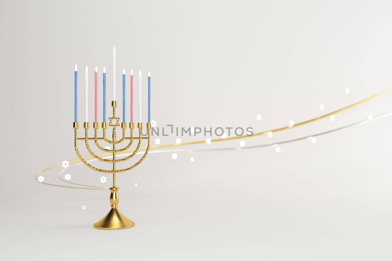 3d rendering Image of Jewish holiday Hanukkah with menorah or traditional Candelabra on a  white background.