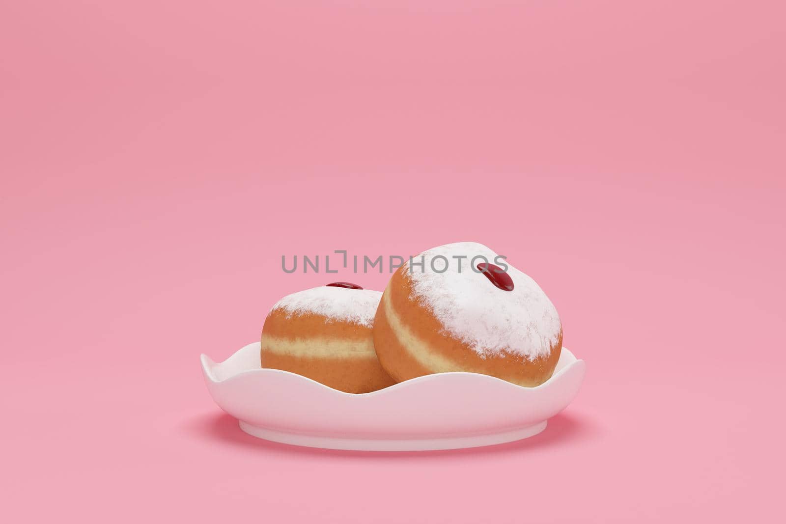 3d rendering Image of Jewish holiday Hanukkah with doughnut on a  pink background.