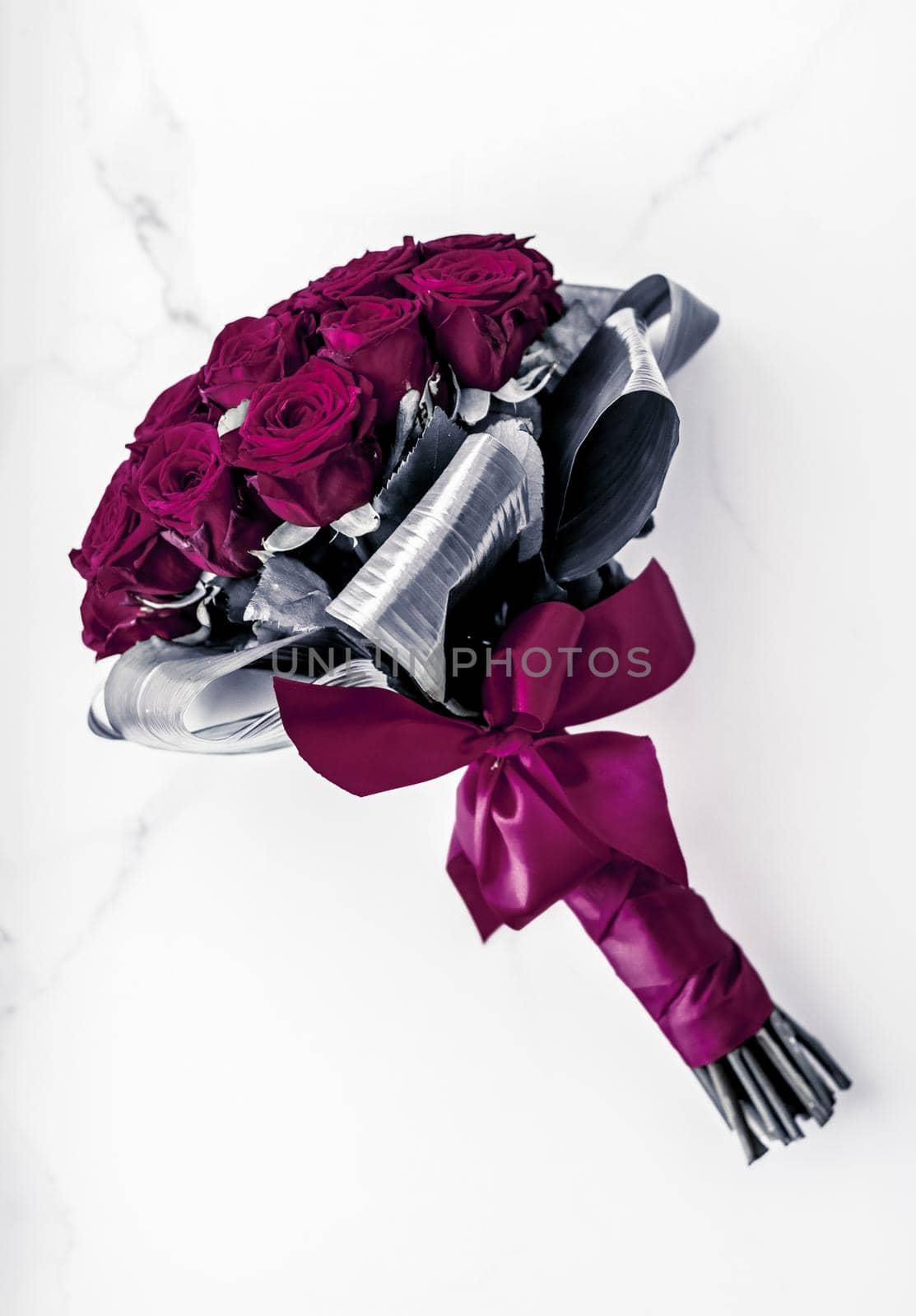 Luxury bouquet of maroon roses on marble background, beautiful flowers as holiday love present on Valentines Day by Anneleven