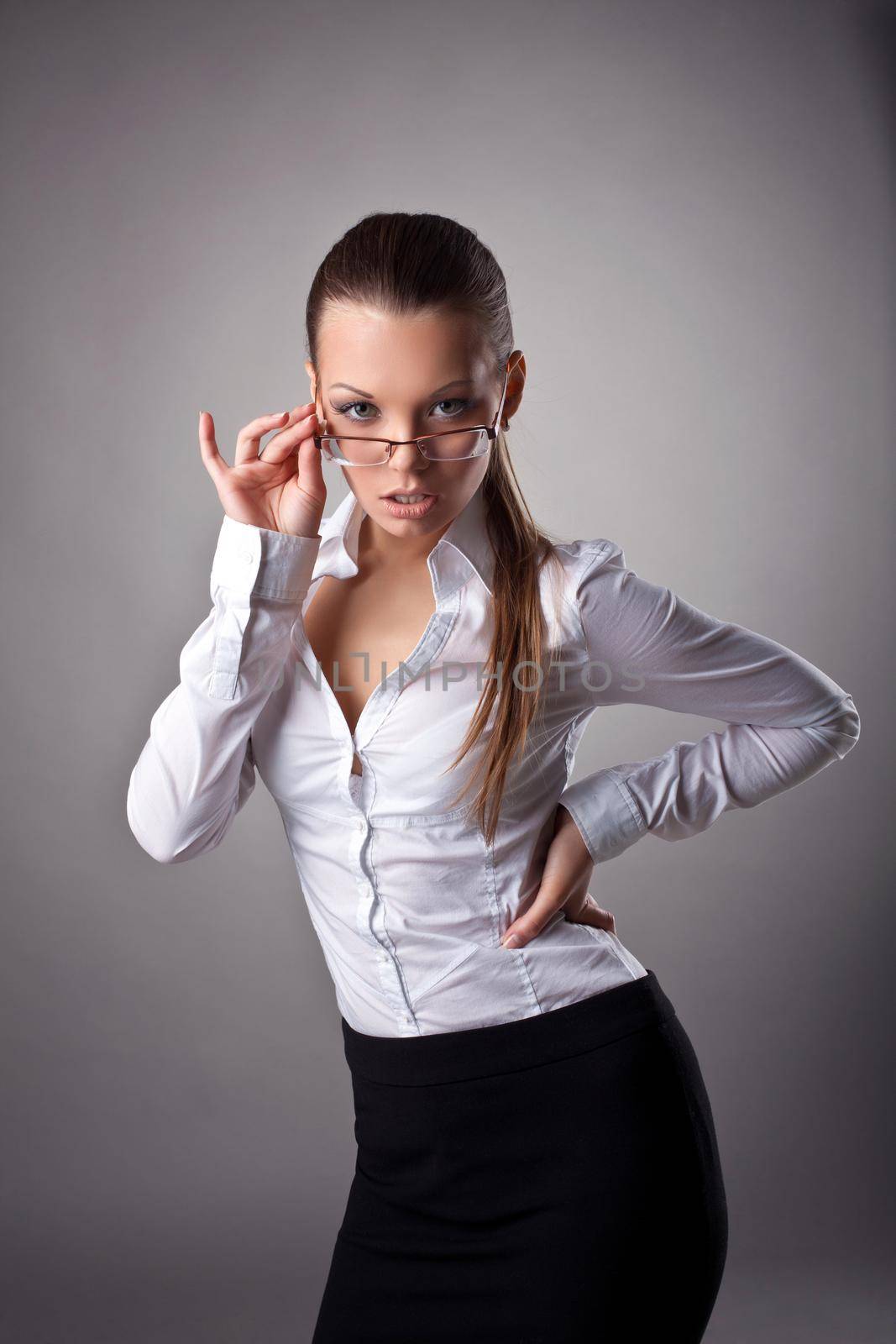 beauty business woman take glasses off and look at camera