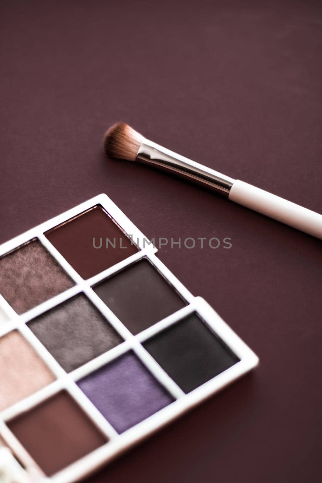 Eyeshadow palette and make-up brush on chocolate background, eye shadows cosmetics product for luxury beauty brand promotion and holiday fashion blog design by Anneleven