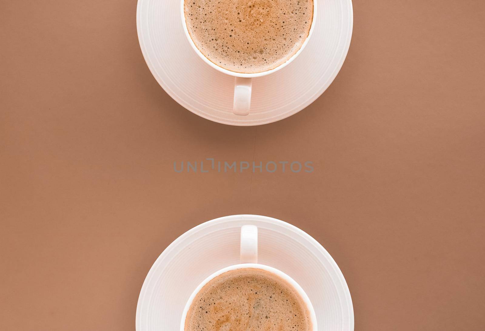 Drinks menu, italian espresso recipe and organic shop concept - Cup of hot coffee as breakfast drink, flatlay cups on beige background