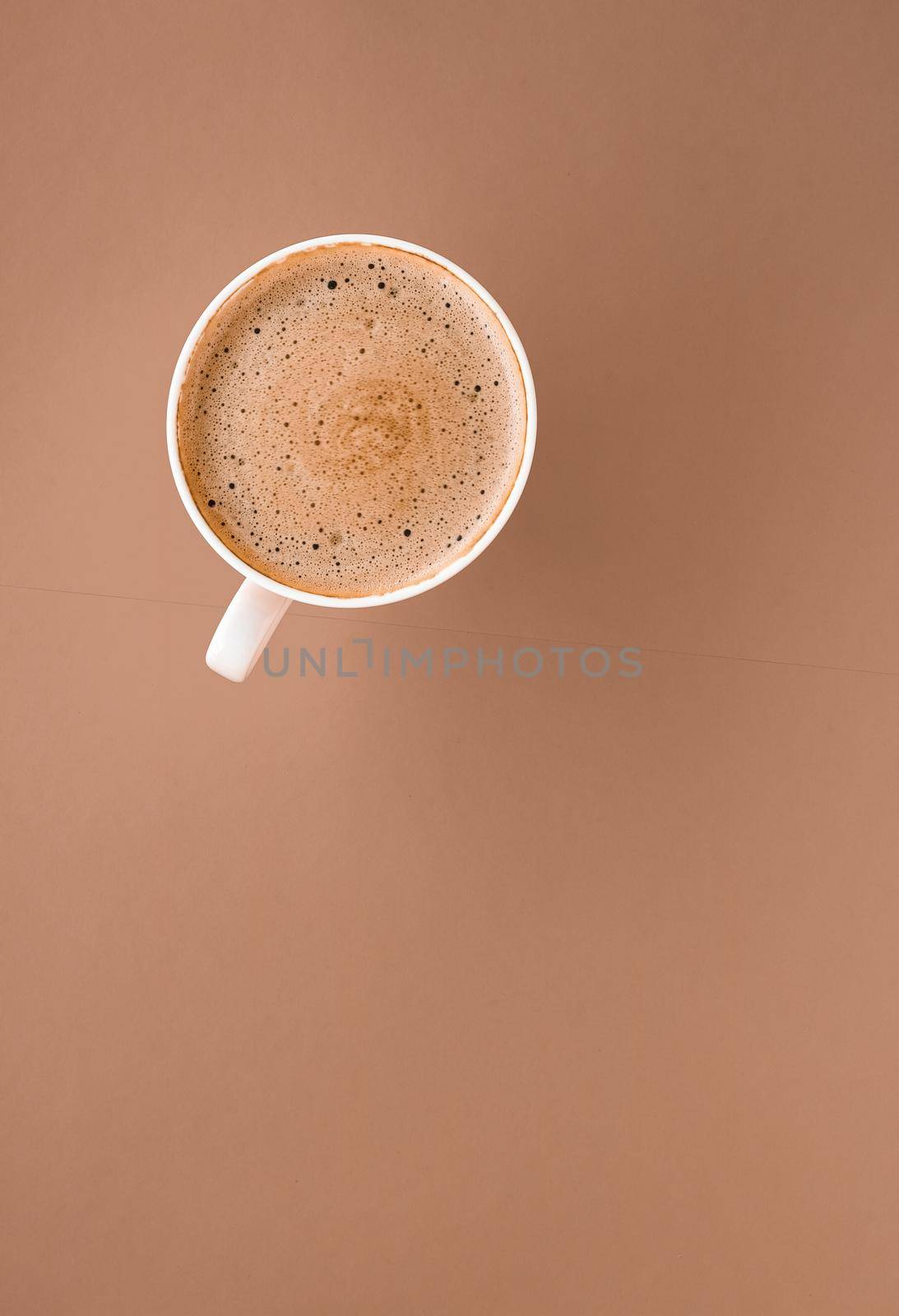 Cup of hot coffee as breakfast drink, flatlay cups on beige background by Anneleven