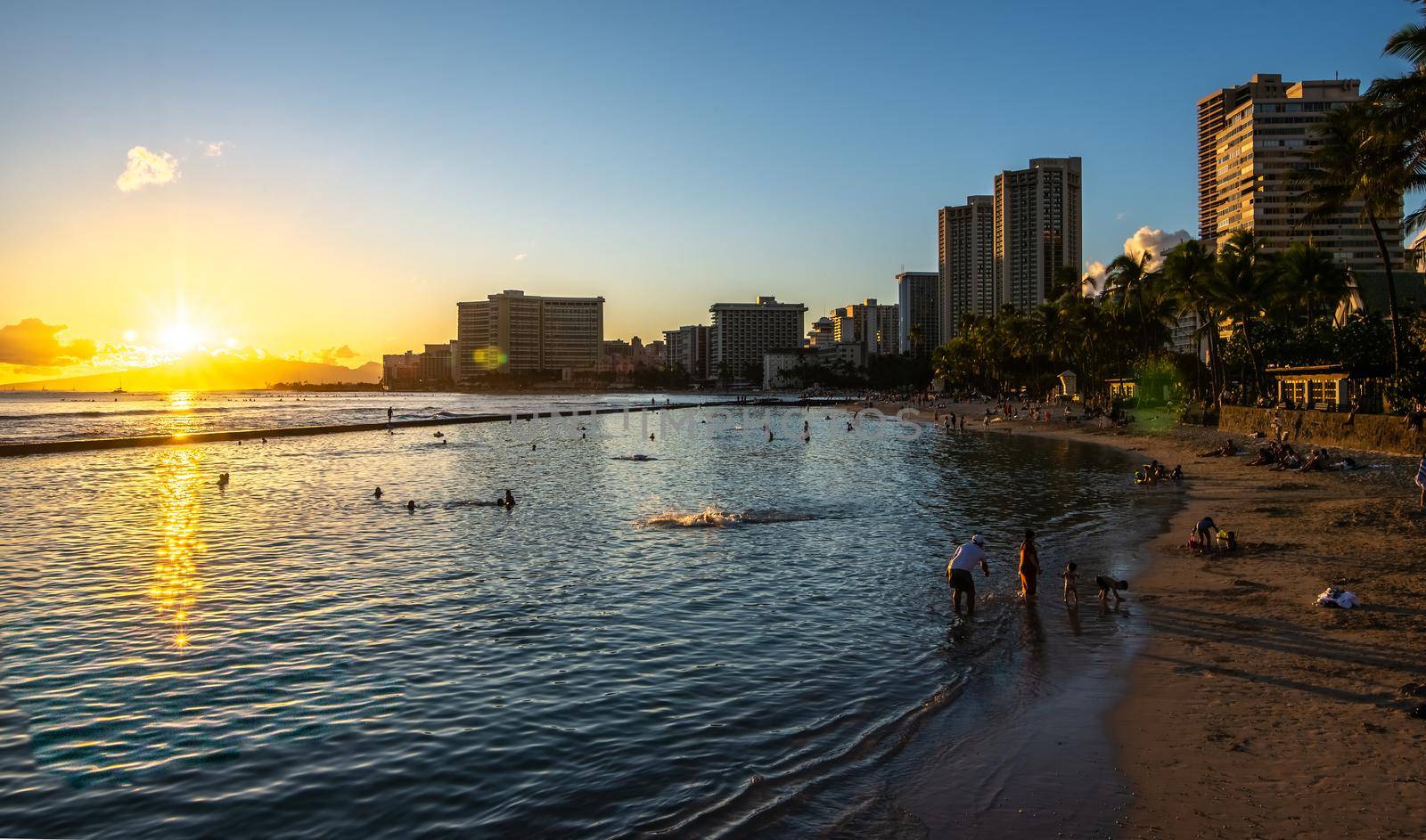 Ocean Water, Waikiki Beach, and Hotel Towers by digidreamgrafix