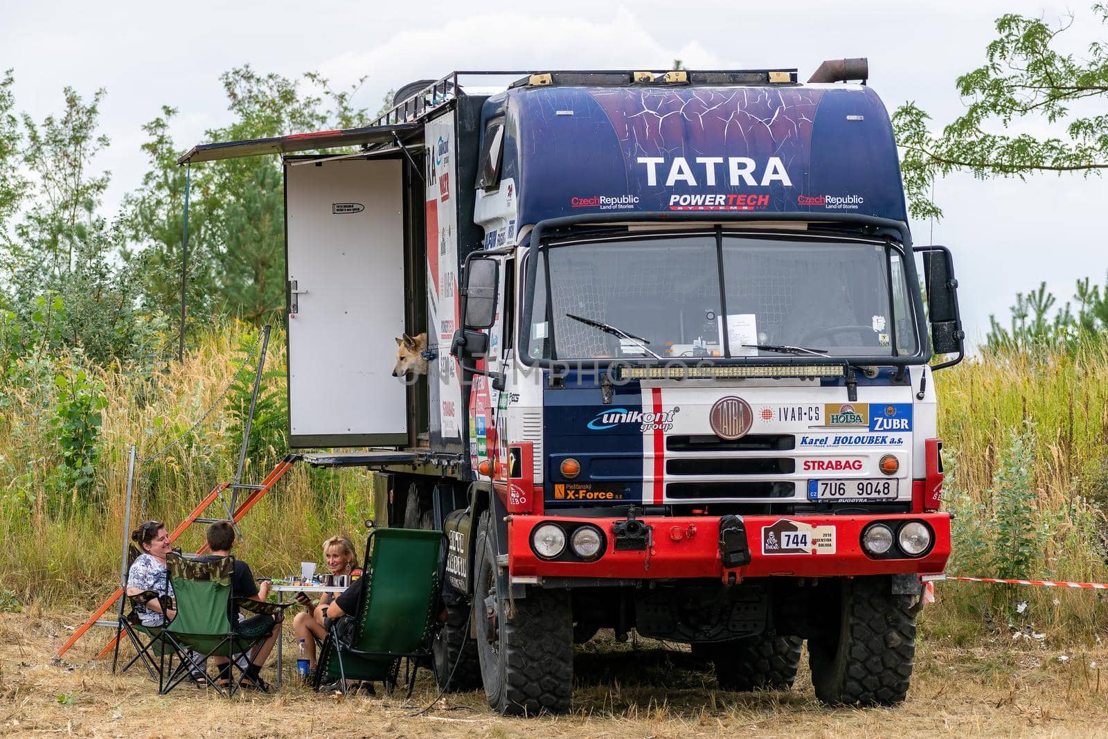 Hodonin - Panov, Czech Republic - July 20, 2022 Introduction of one Tatra car, which took part in the dakar rally