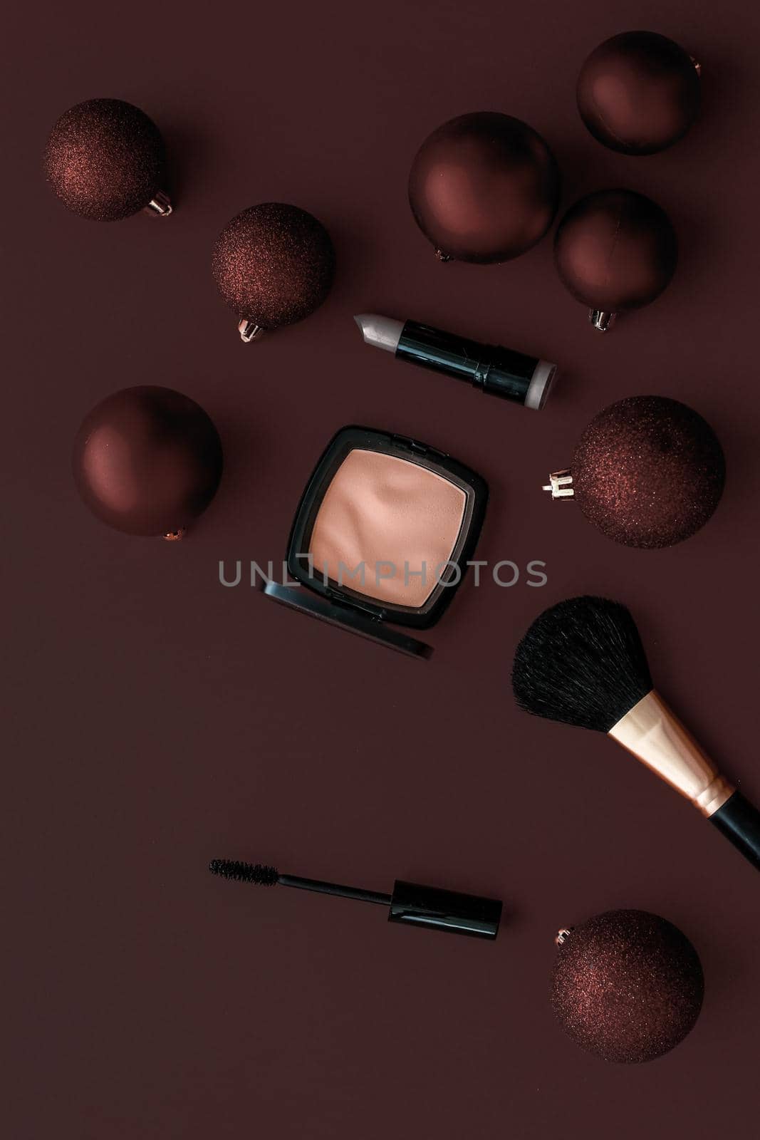 Cosmetic branding, fashion blog cover and girly glamour concept - Make-up and cosmetics product set for beauty brand Christmas sale promotion, luxury chocolate flatlay background as holiday design