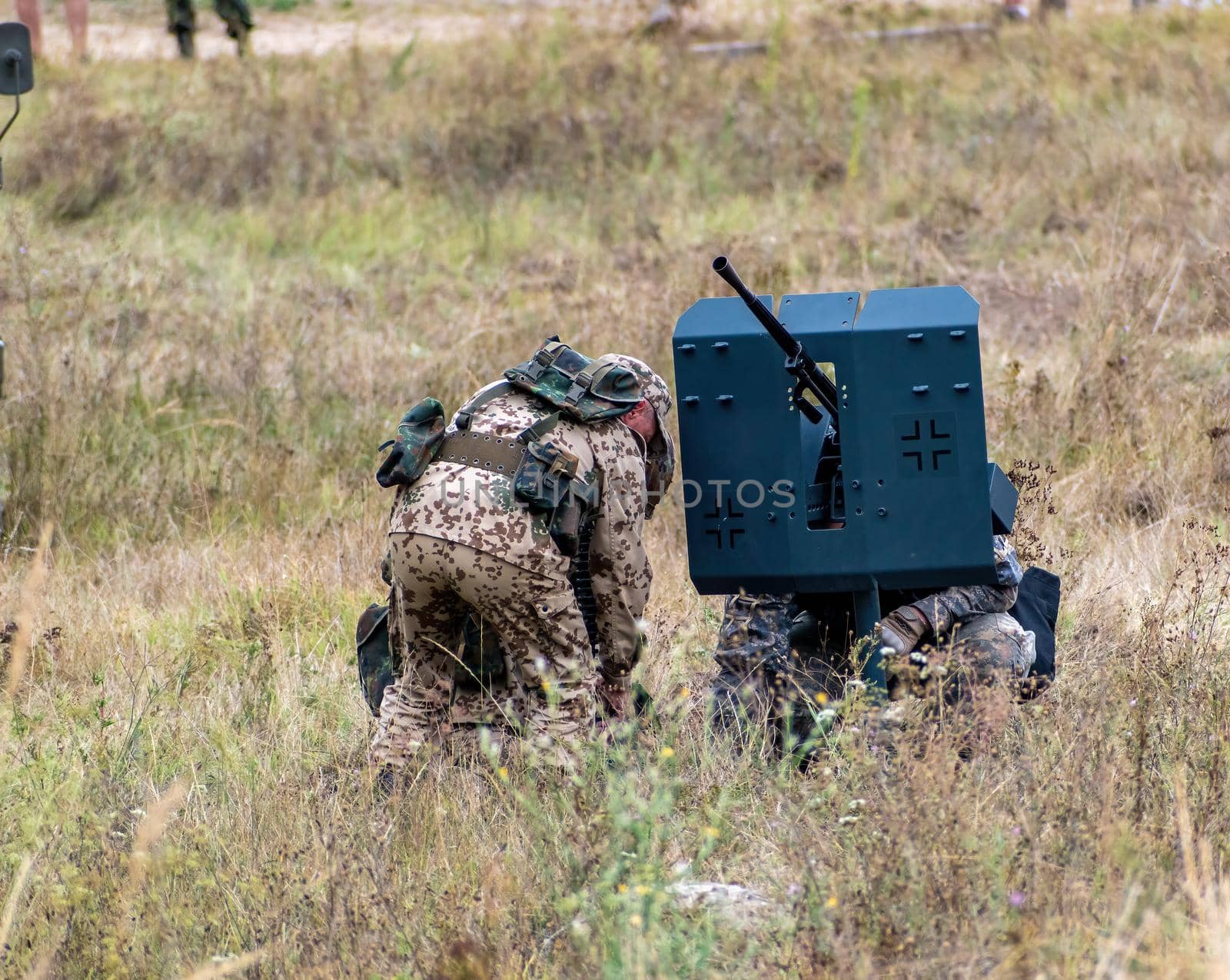 Hodonin - Panov, Czech Republic - July 20, 2022 Military Day Hodonin - Panov. Historical and contemporary military equipment - of the rapid-fire cannon station