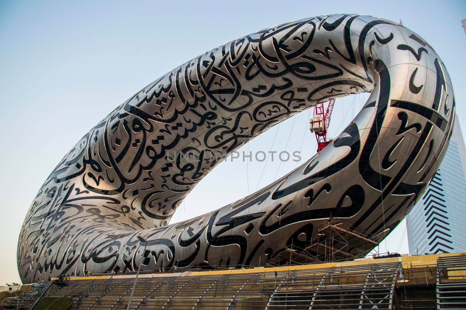 View of a Museum of the future on last stages of construction. Dubai,UAE. Outdoors