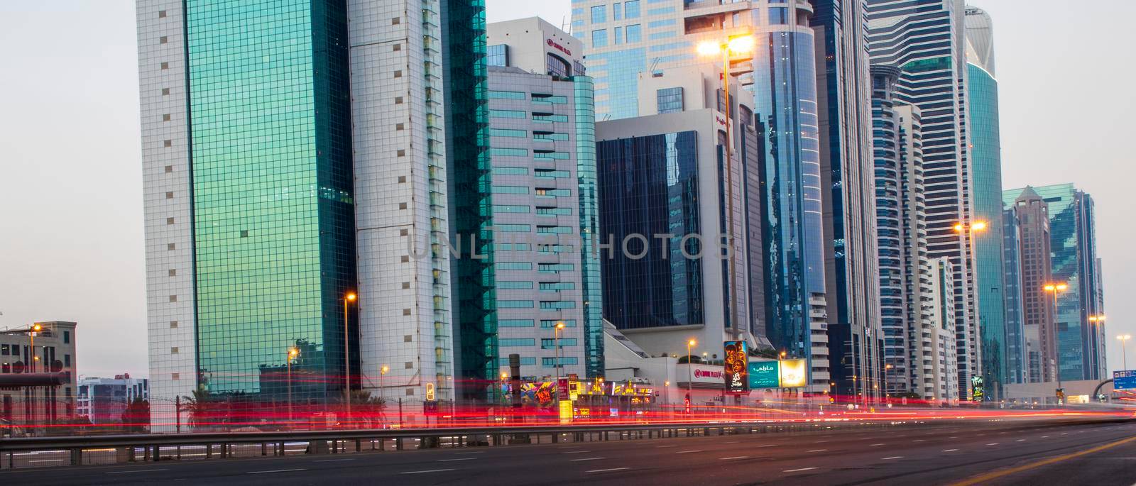 Light trails on main road of UAE, Shaikh Zayed Road, Dubai. Outdoors