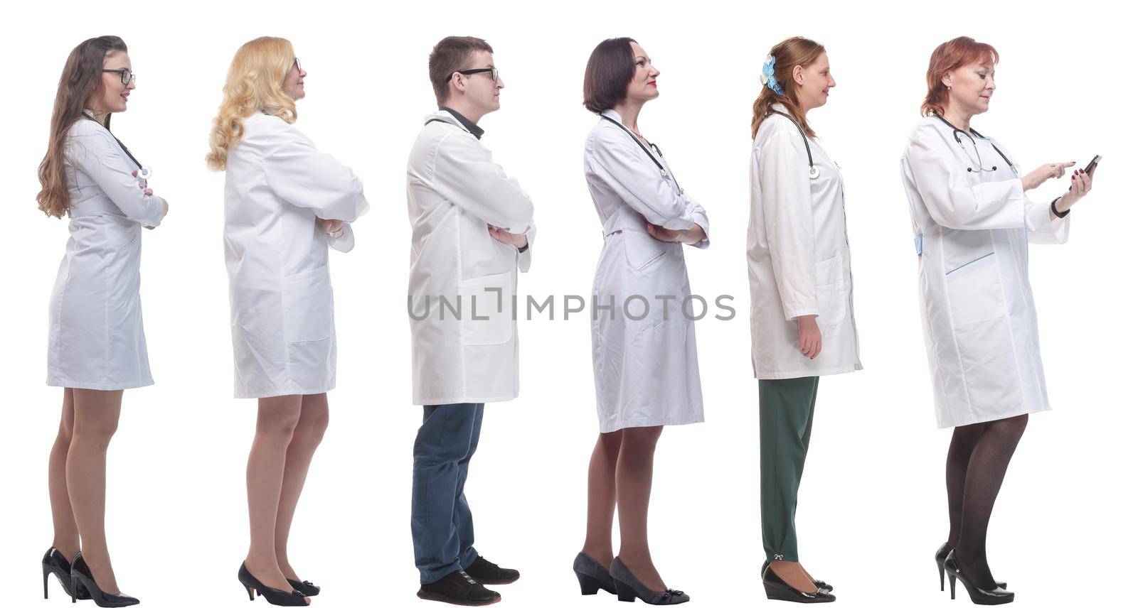 group of doctors in profile isolated on white background