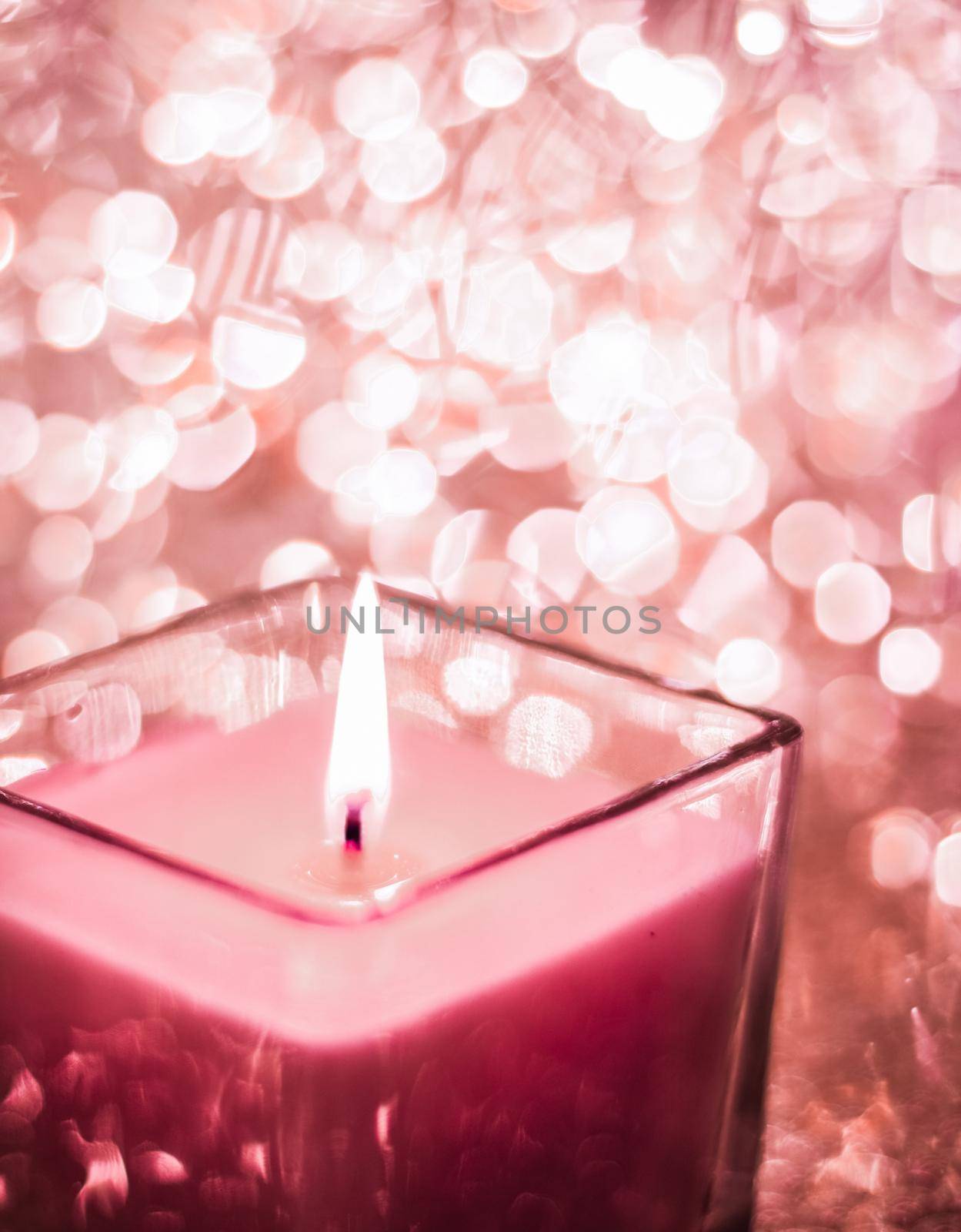Red aromatic candle on Christmas and New Years glitter background, Valentines Day luxury home decor and holiday season brand design by Anneleven