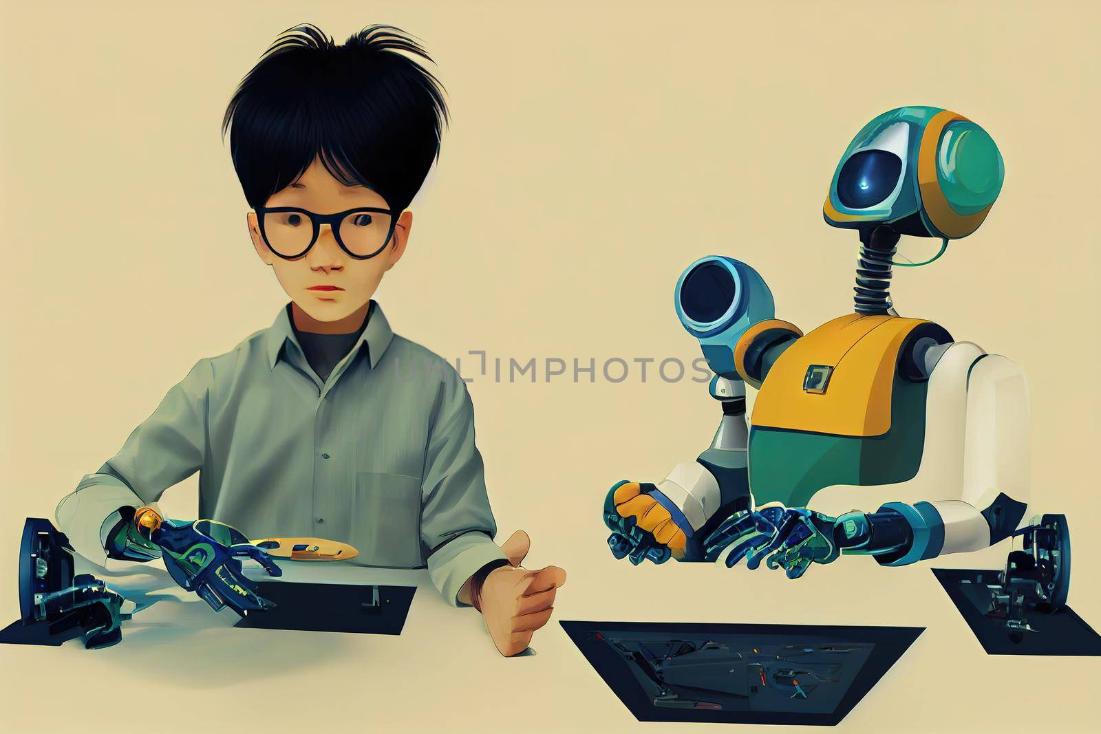 Asian Male Engineer. High quality 2d illustration
