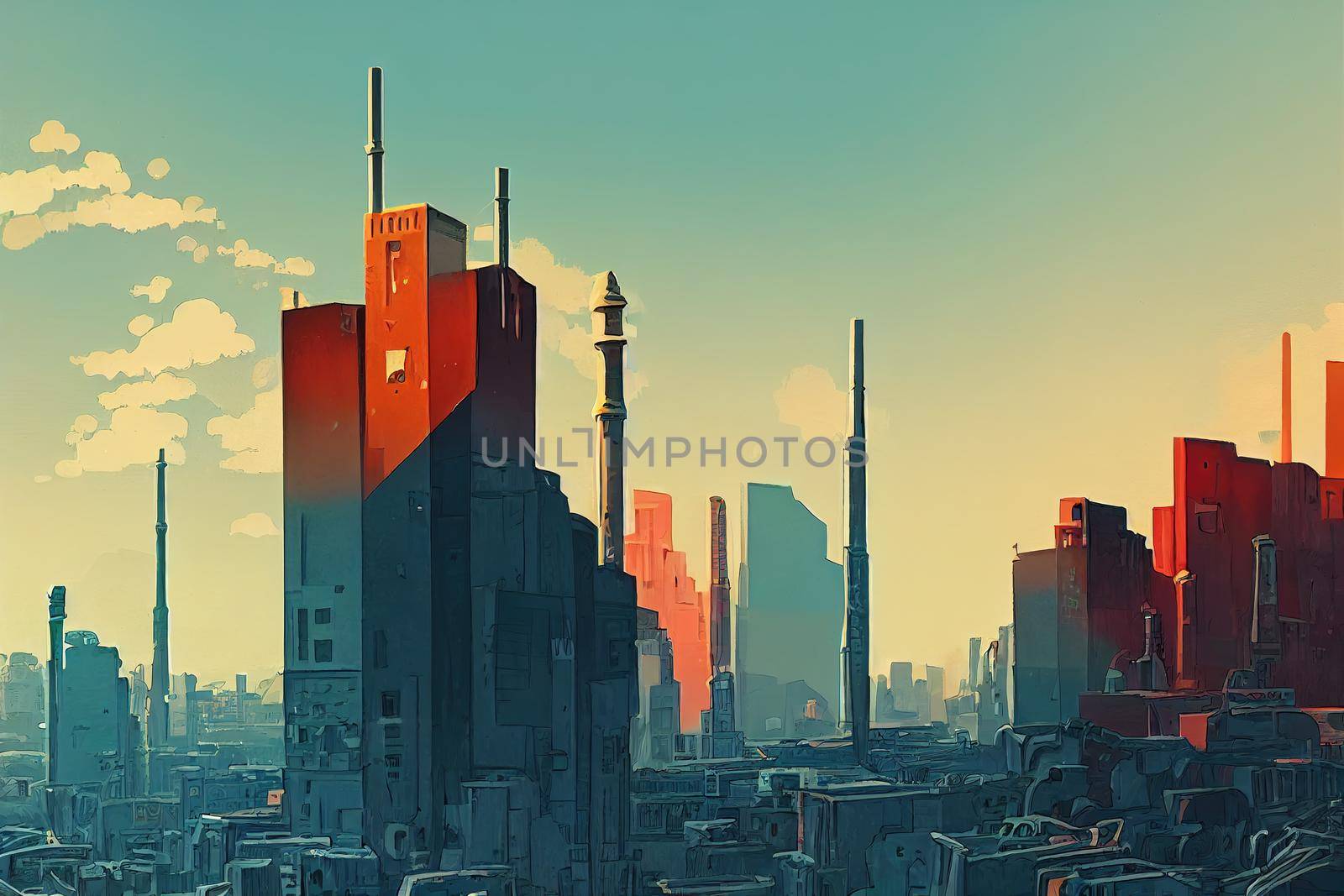 Algiers abstract city 2d Anime illustration by 2ragon