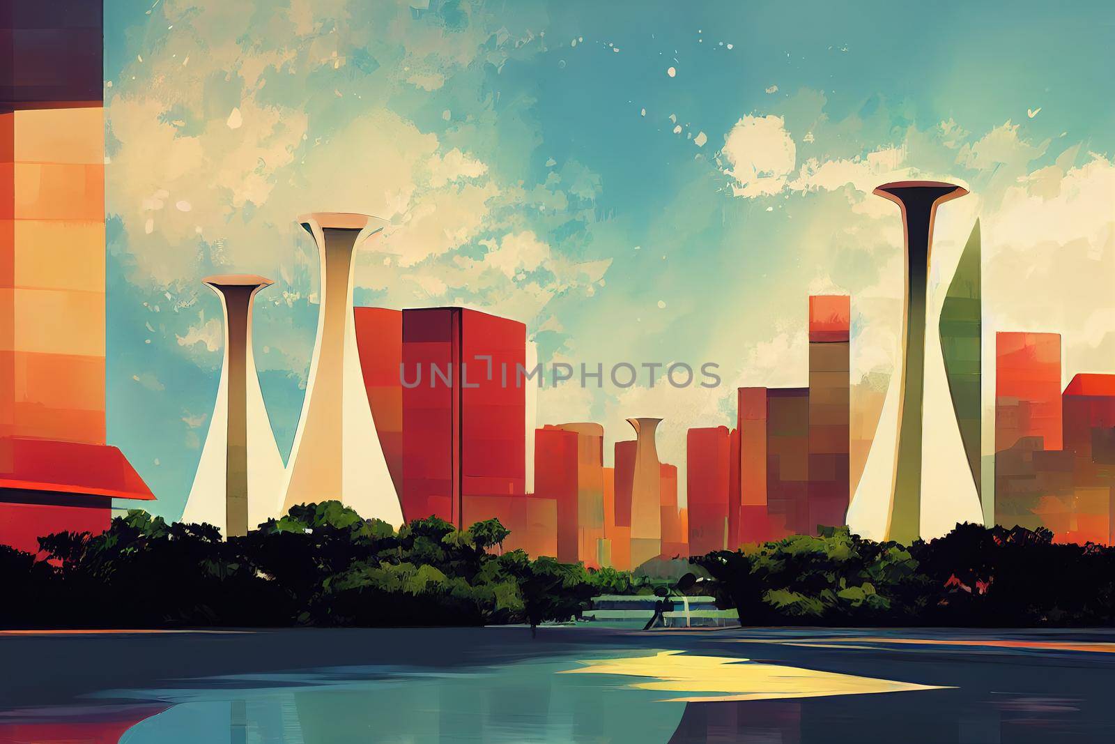 Brasilia abstract city 2d Anime illustration by 2ragon