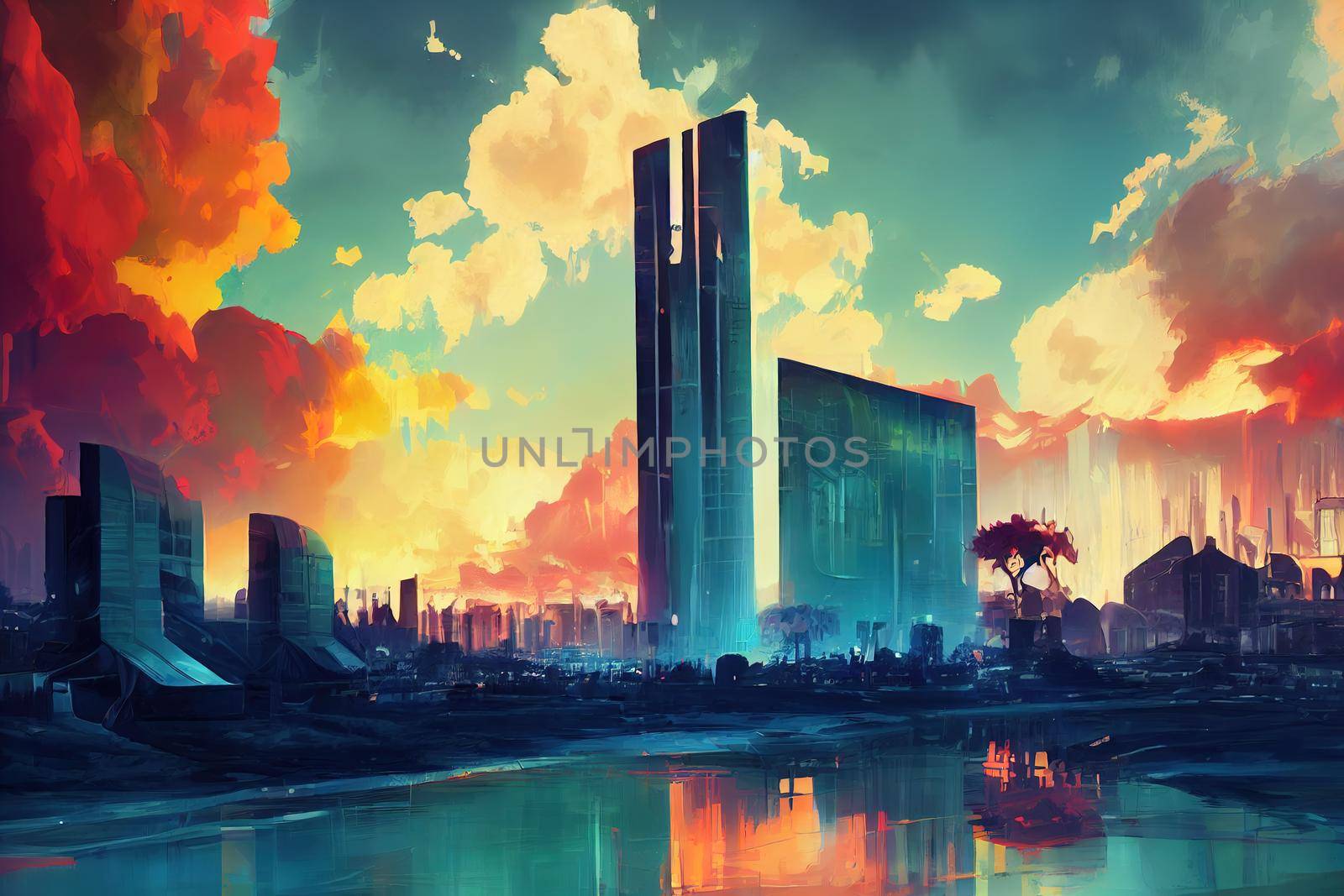 Belmopan abstract city 2d Anime illustration by 2ragon