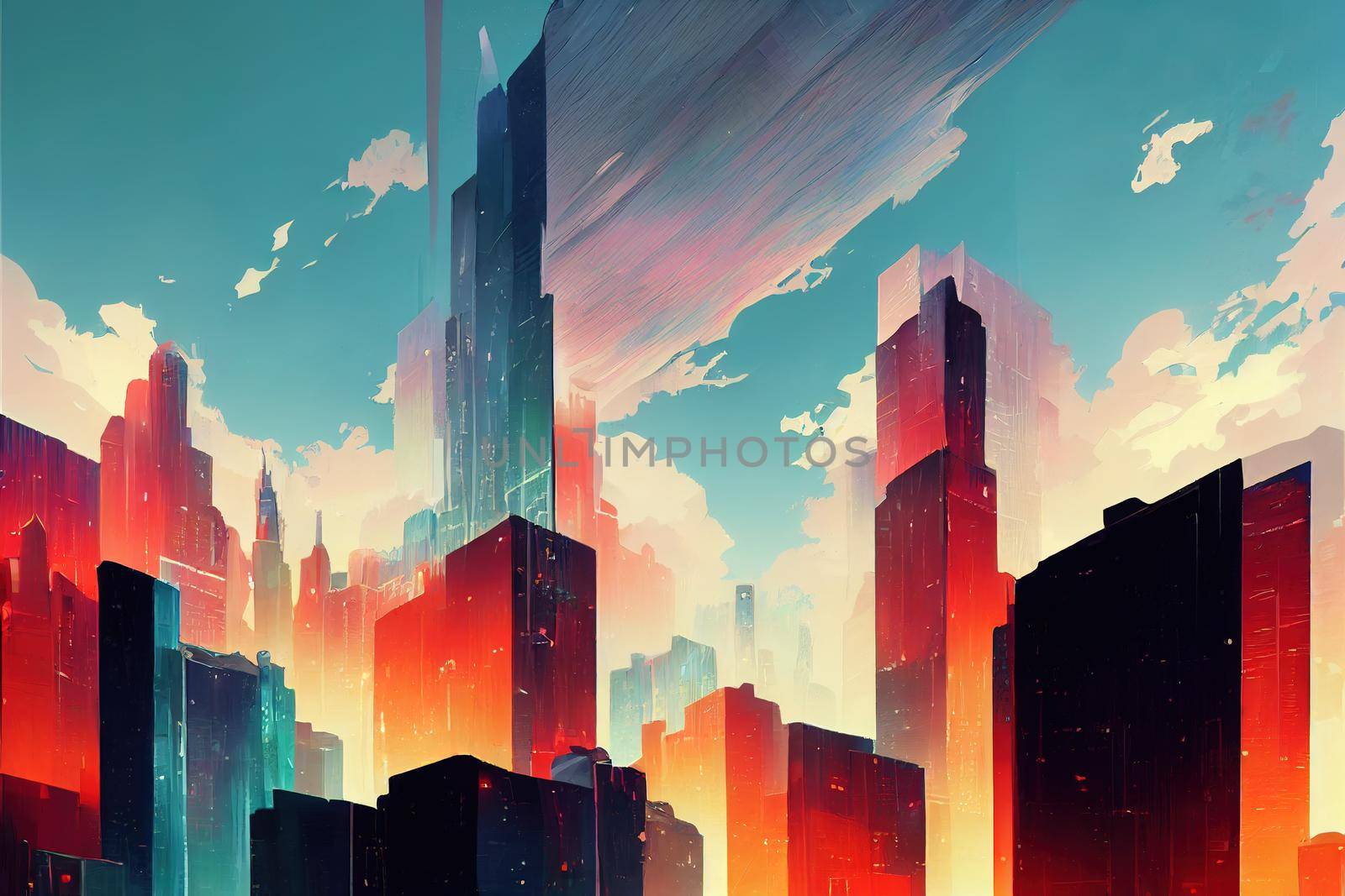 Asunción abstract city 2d Anime illustration by 2ragon